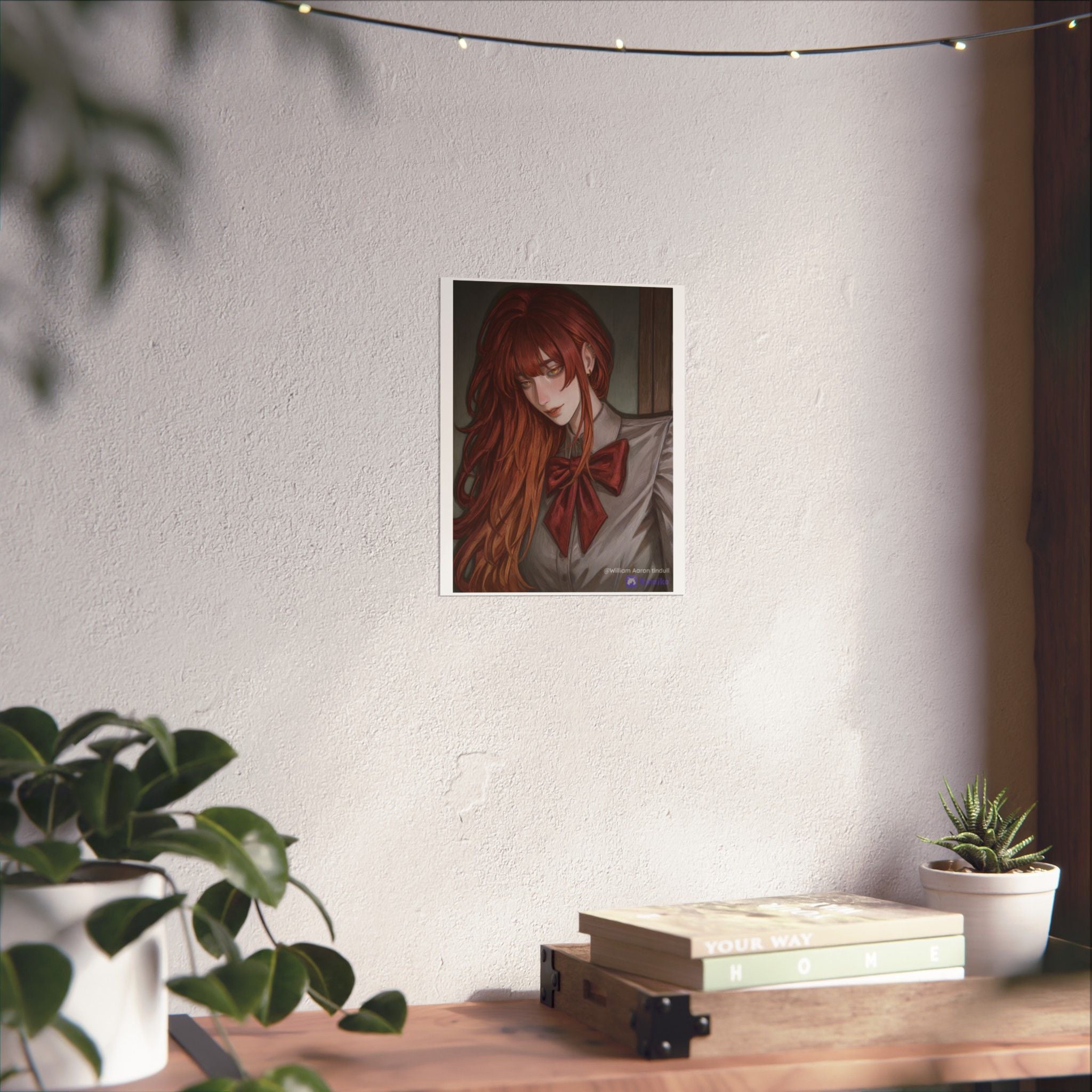 Matte Vertical Poster — Red‑Haired Anime Girl Portrait