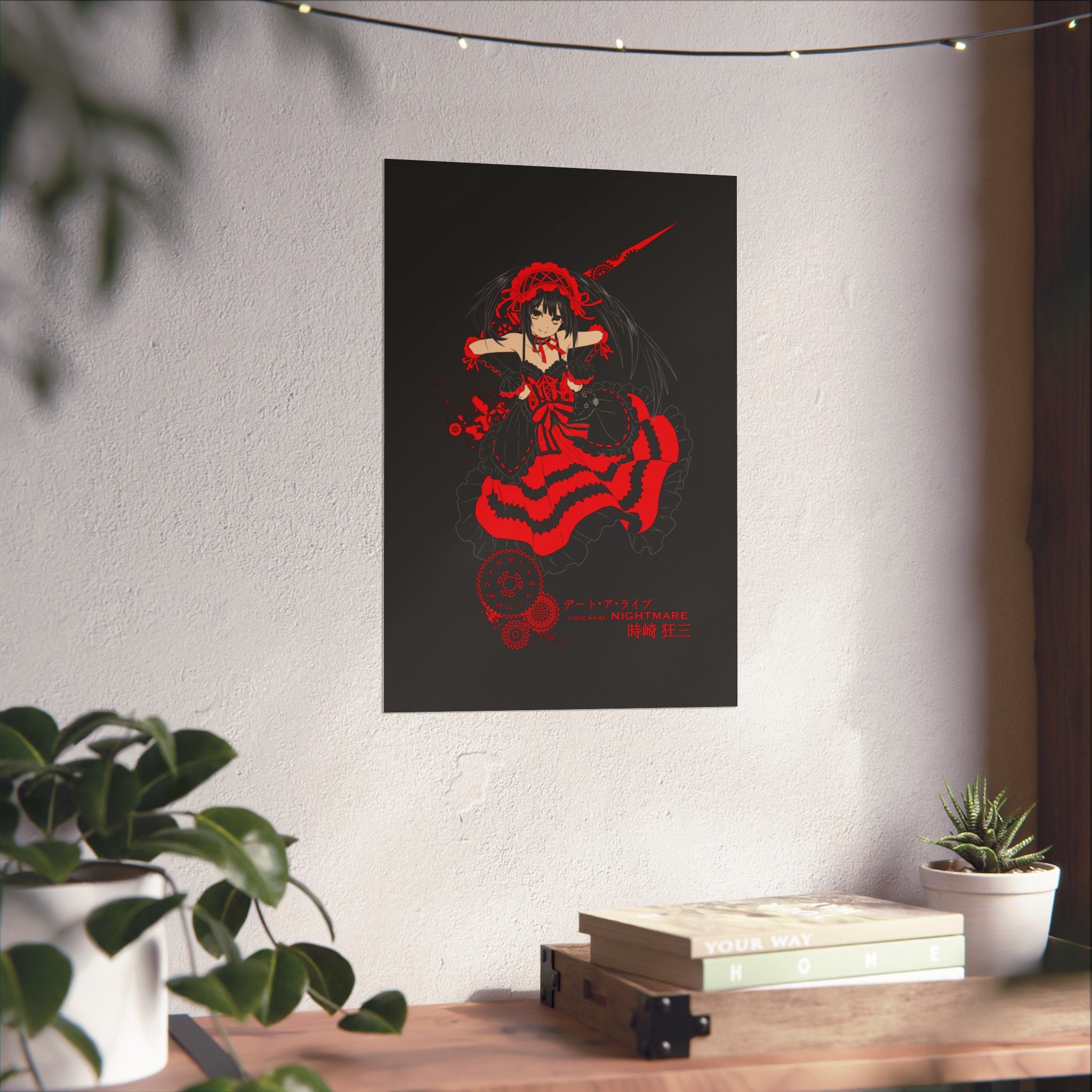 Anime Gothic Poster — Red & Black Kurumi Nightcore Matte Vertical Print