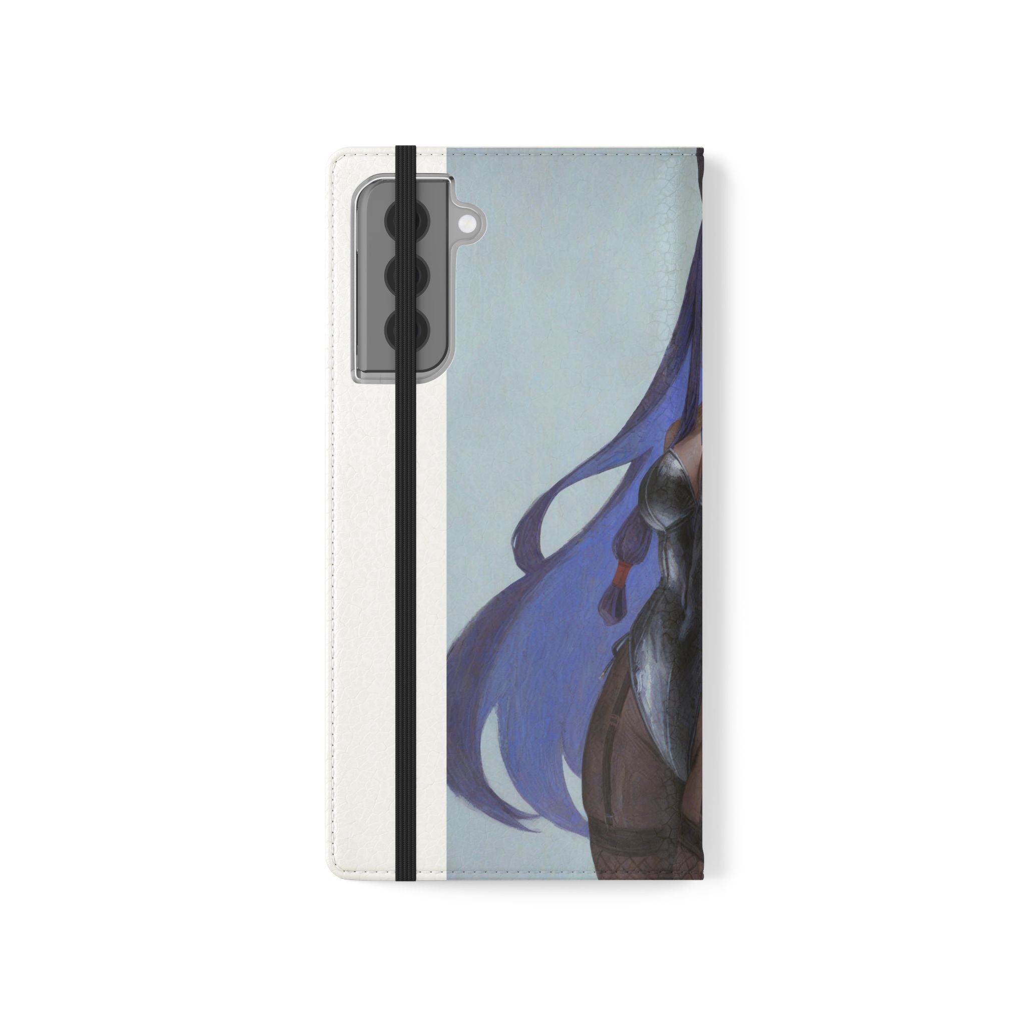 Anime Bunny Girl Flip Case - Purple Long-Haired Character Phone Wallet