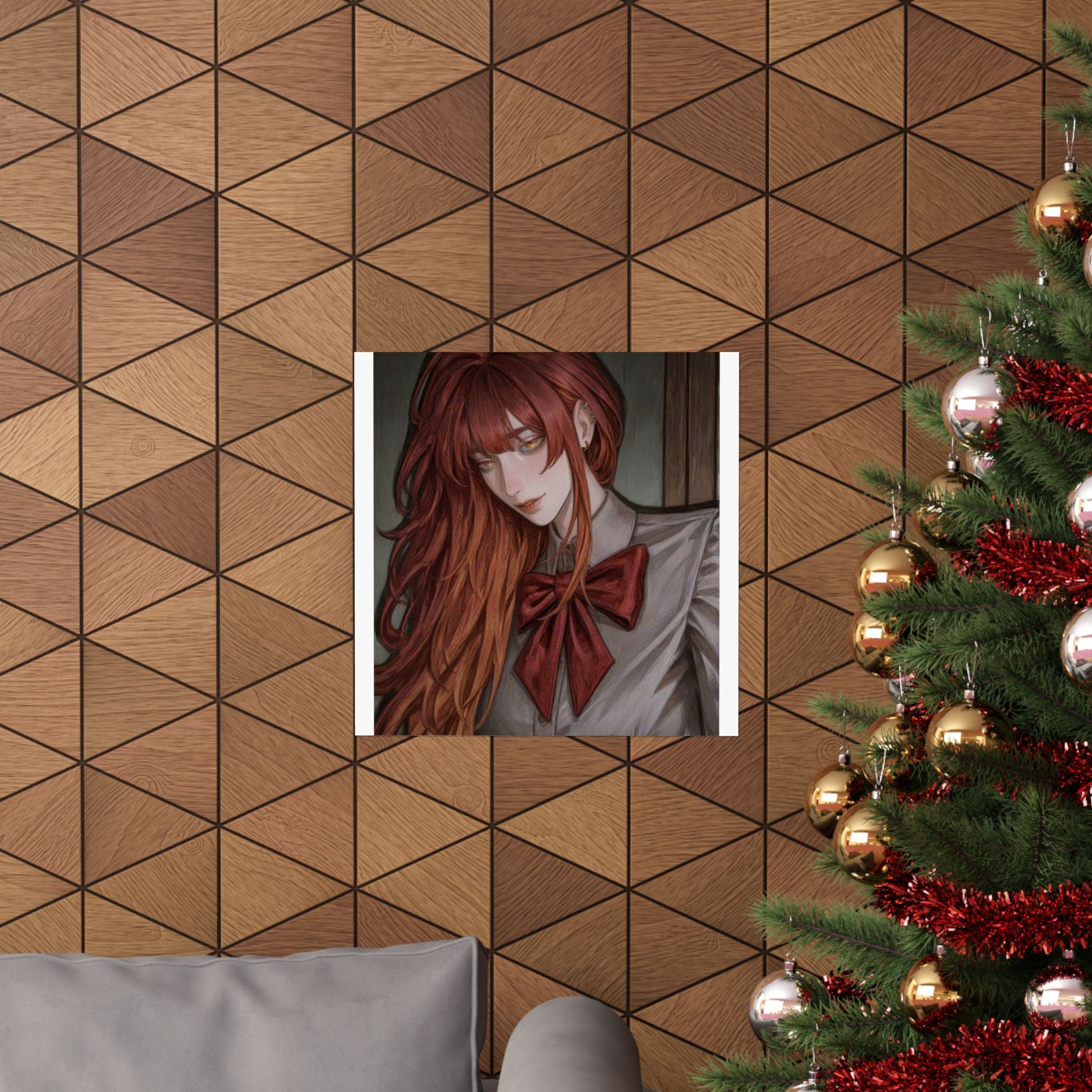 Matte Vertical Poster — Red‑Haired Anime Girl Portrait