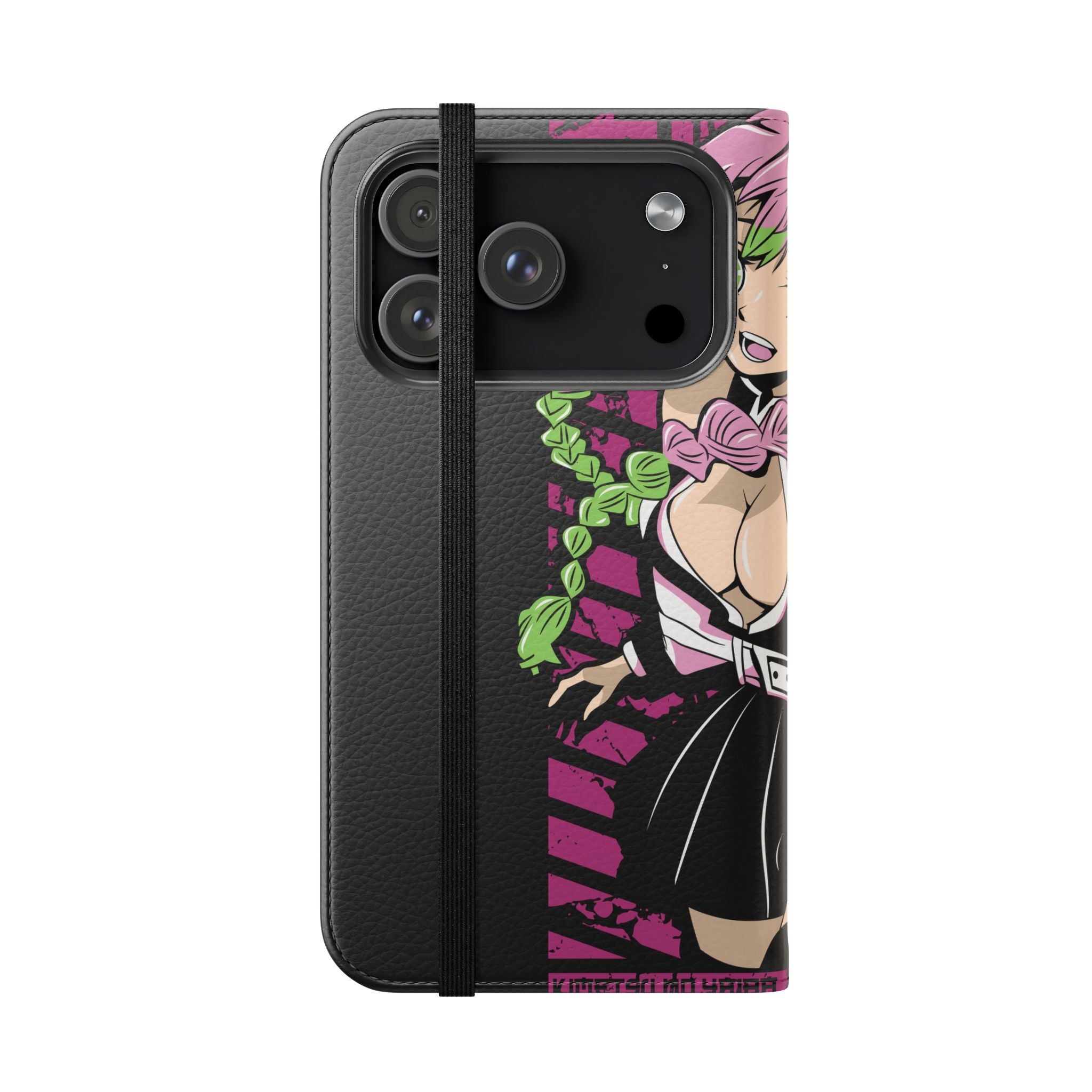 Anime Girl Flip Phone Case — Pink Demon Slayer Style Wallet Cover