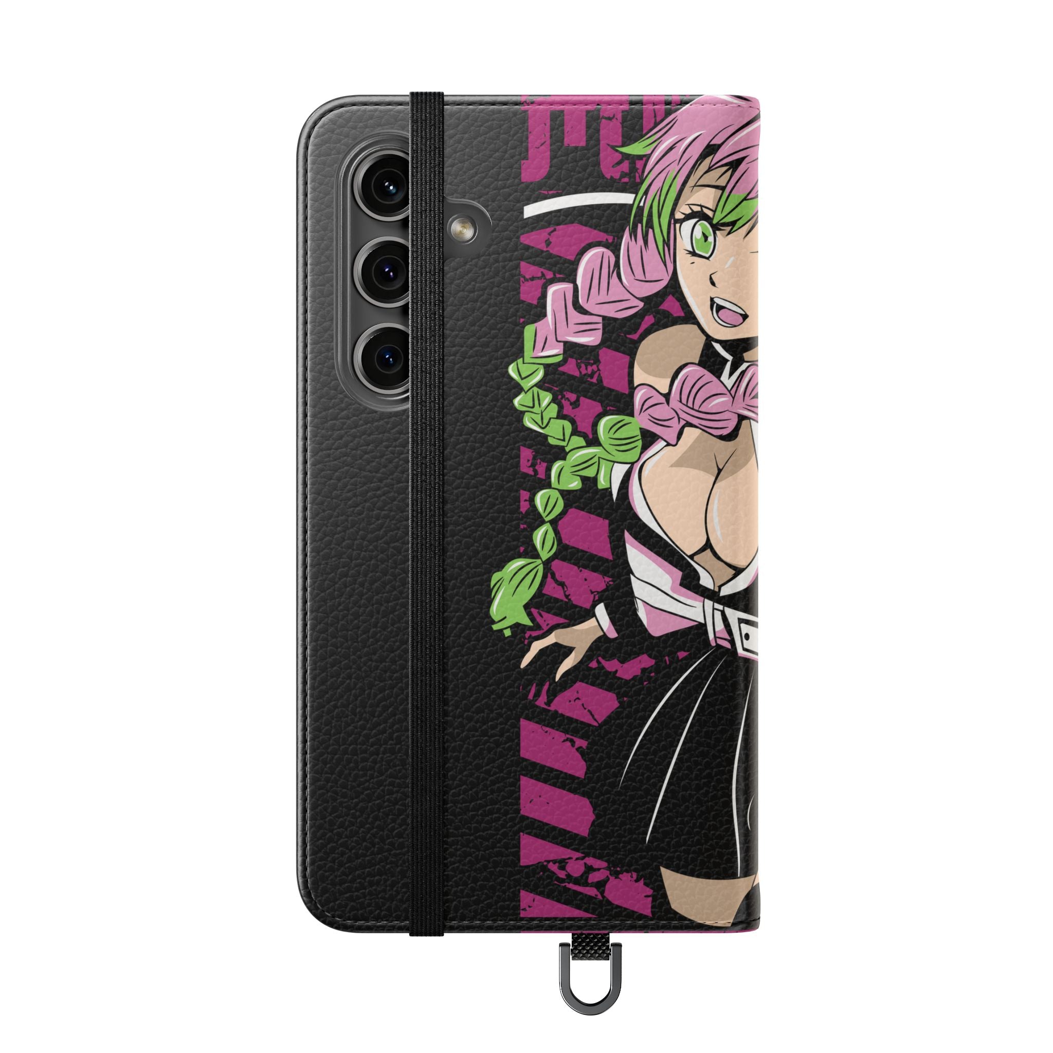 Anime Girl Flip Phone Case — Pink Demon Slayer Style Wallet Cover