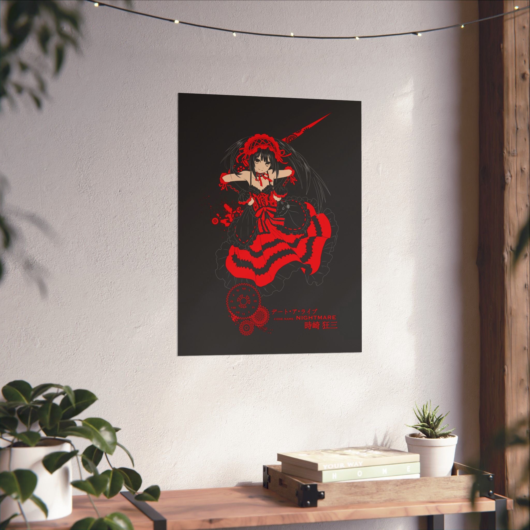 Anime Gothic Poster — Red & Black Kurumi Nightcore Matte Vertical Print