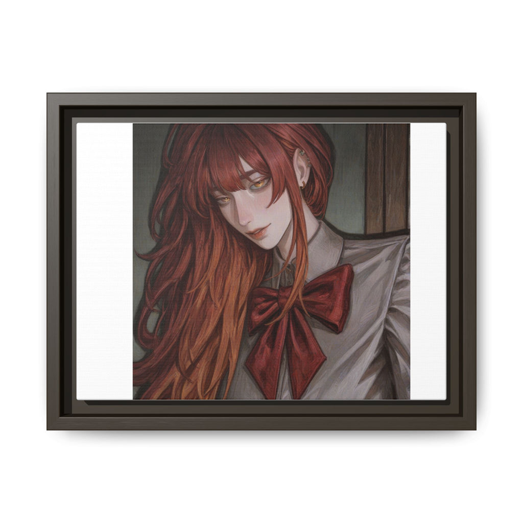 Framed Matte Canvas Print — Moody Red-Headed Anime Girl Art