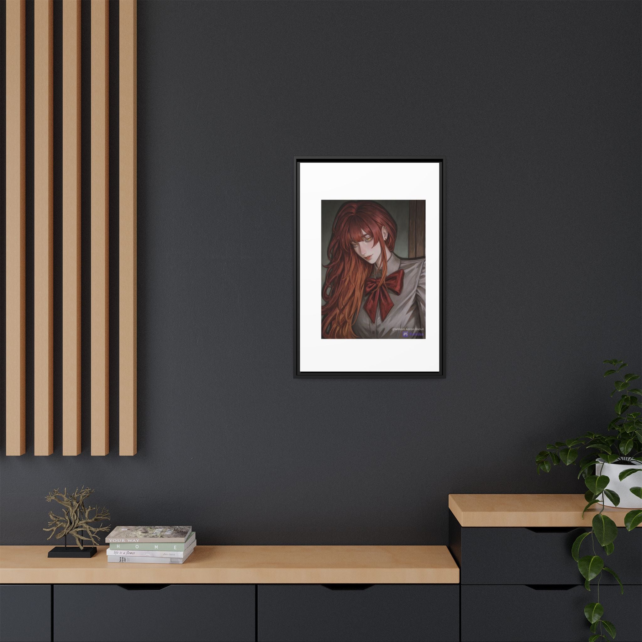 Framed Matte Canvas Print — Moody Red-Headed Anime Girl Art