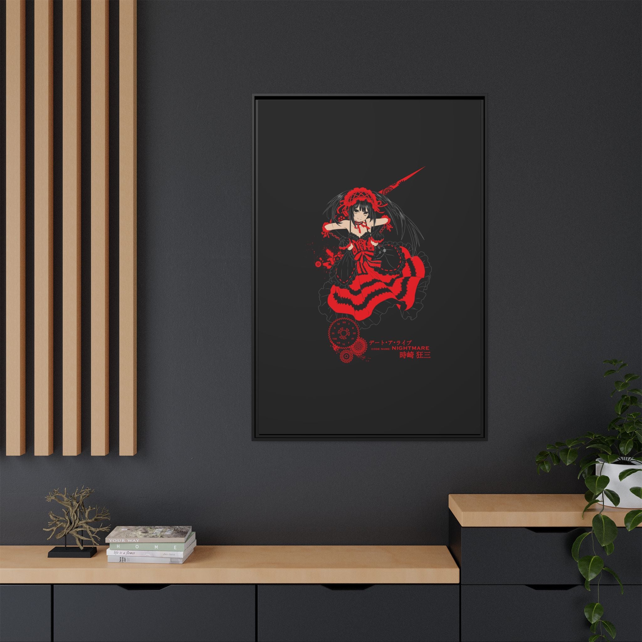 Anime Warrior Red Black Matte Canvas Print — Framed Wall Art