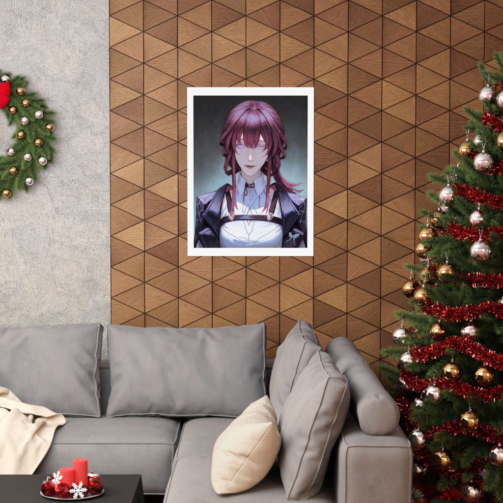Anime Portrait Poster — Moody Red‑Haired Character Matte Vertical Art Print