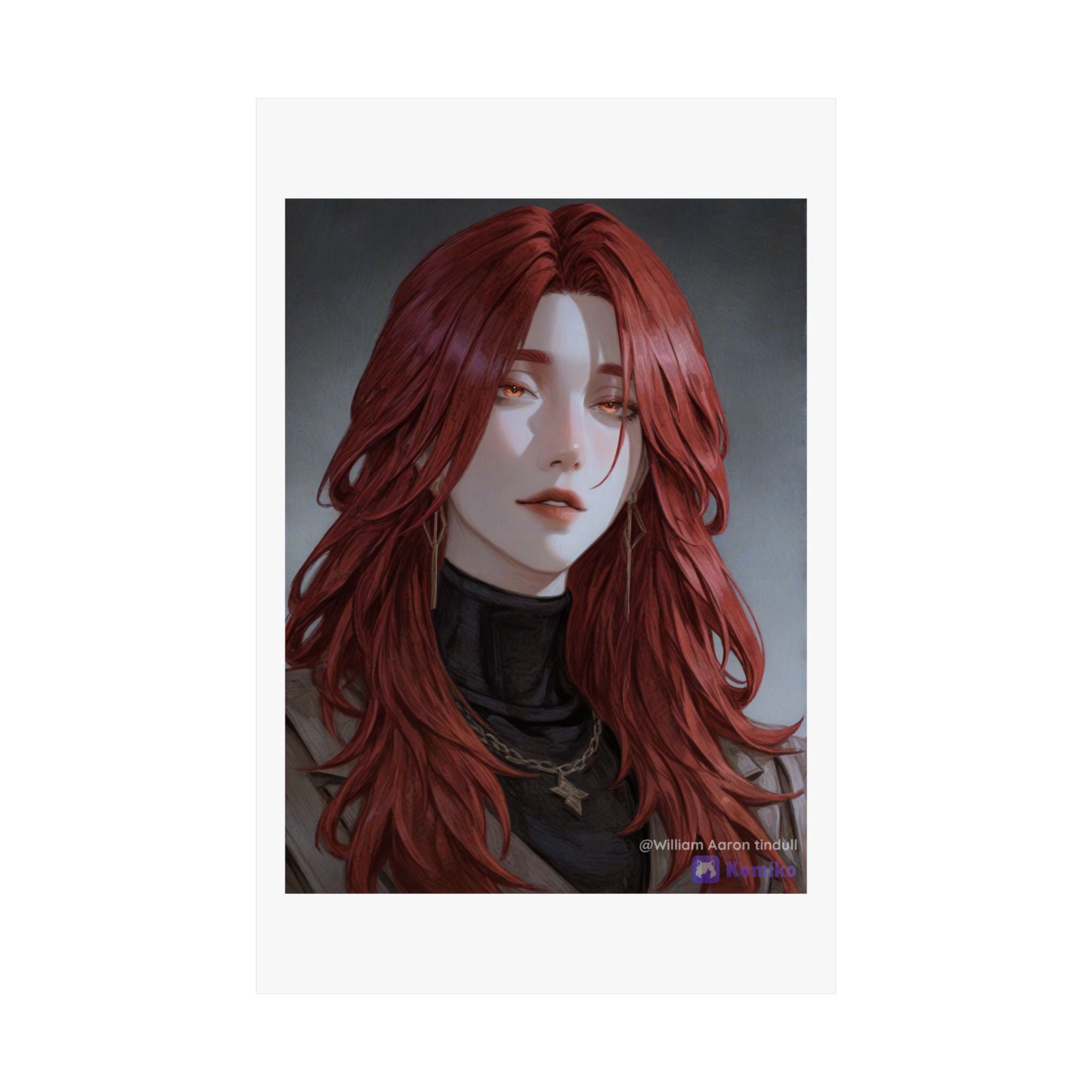 Red-Haired Muse Matte Vertical Poster — Moody Portrait Art Print