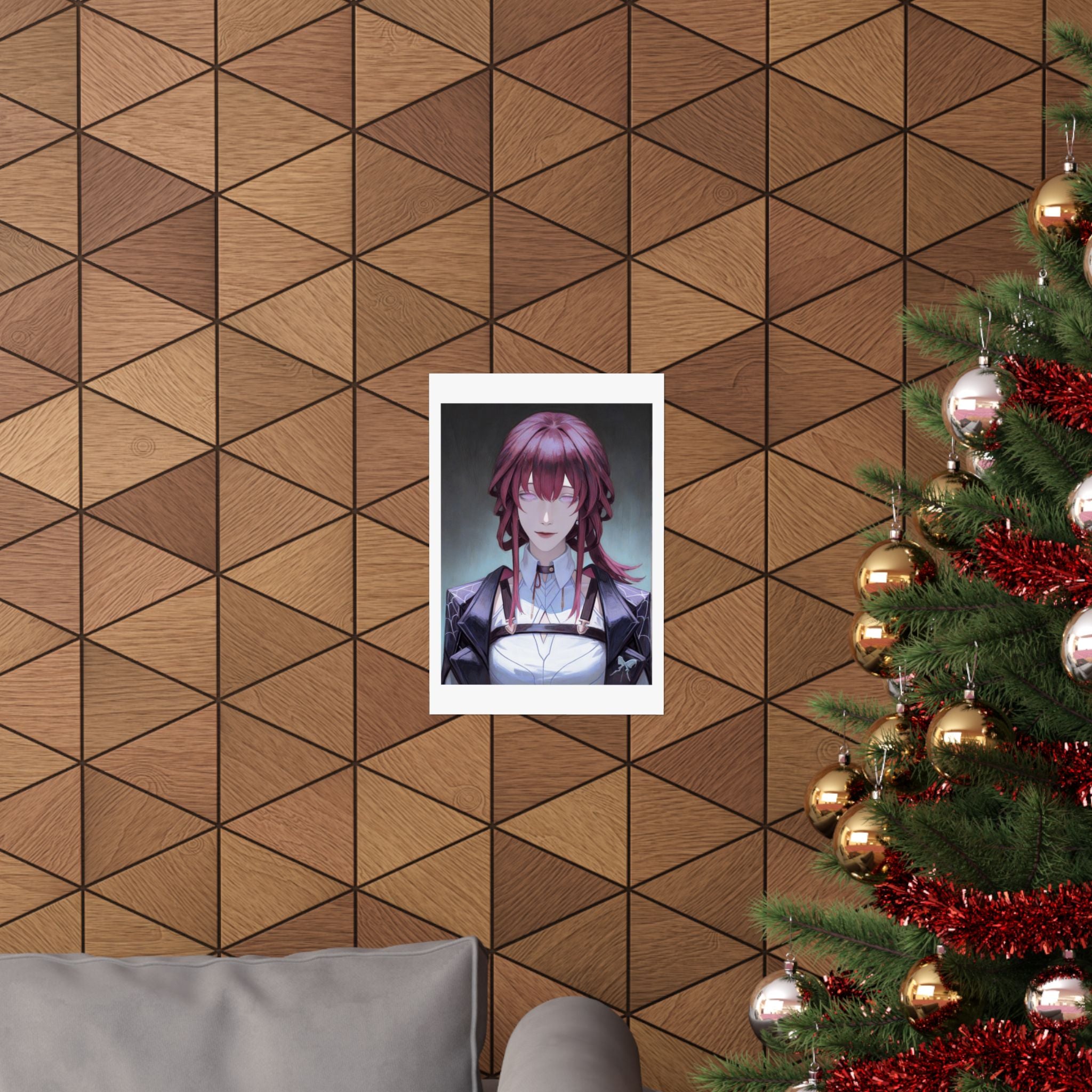 Anime Portrait Poster — Moody Red‑Haired Character Matte Vertical Art Print