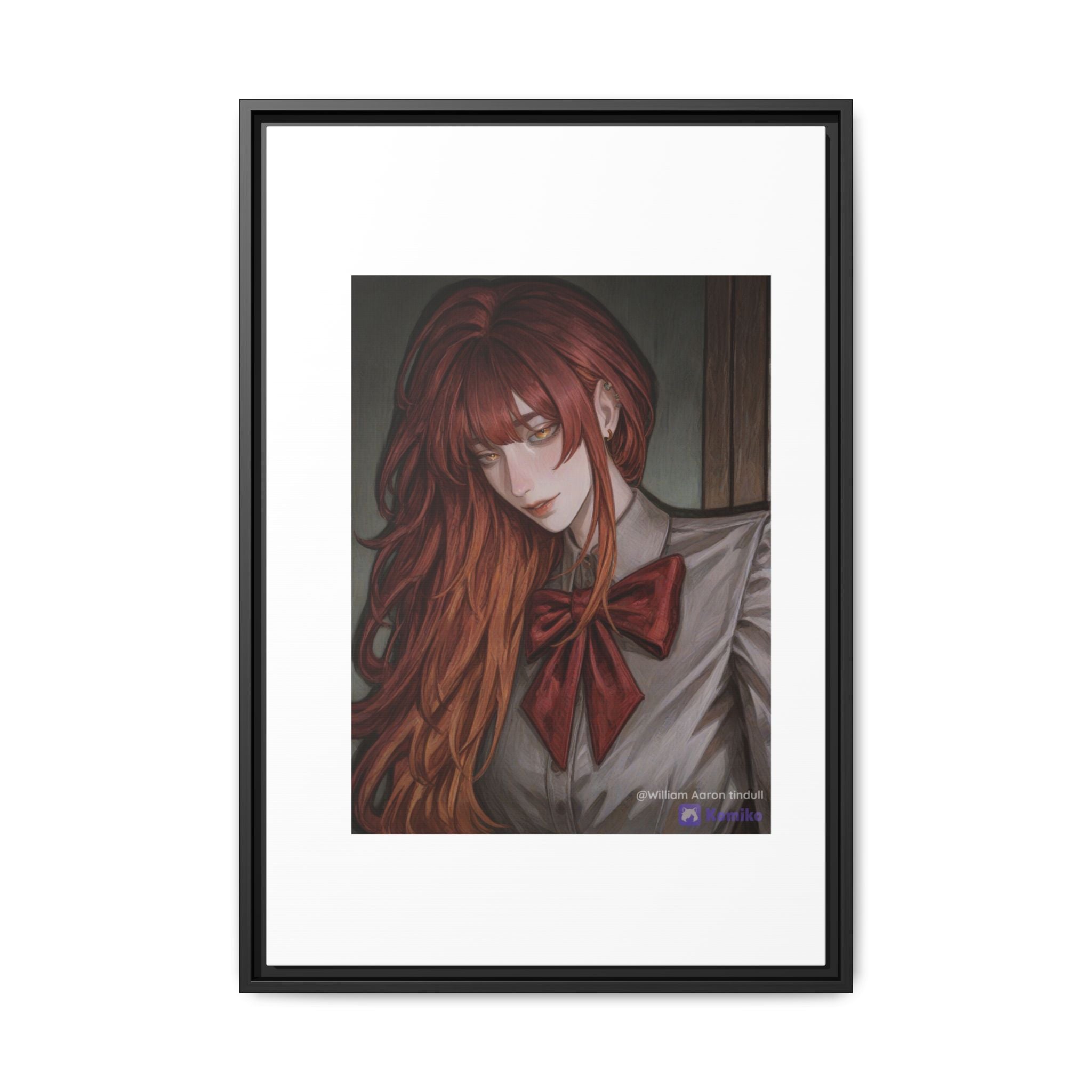 Framed Matte Canvas Print — Moody Red-Headed Anime Girl Art