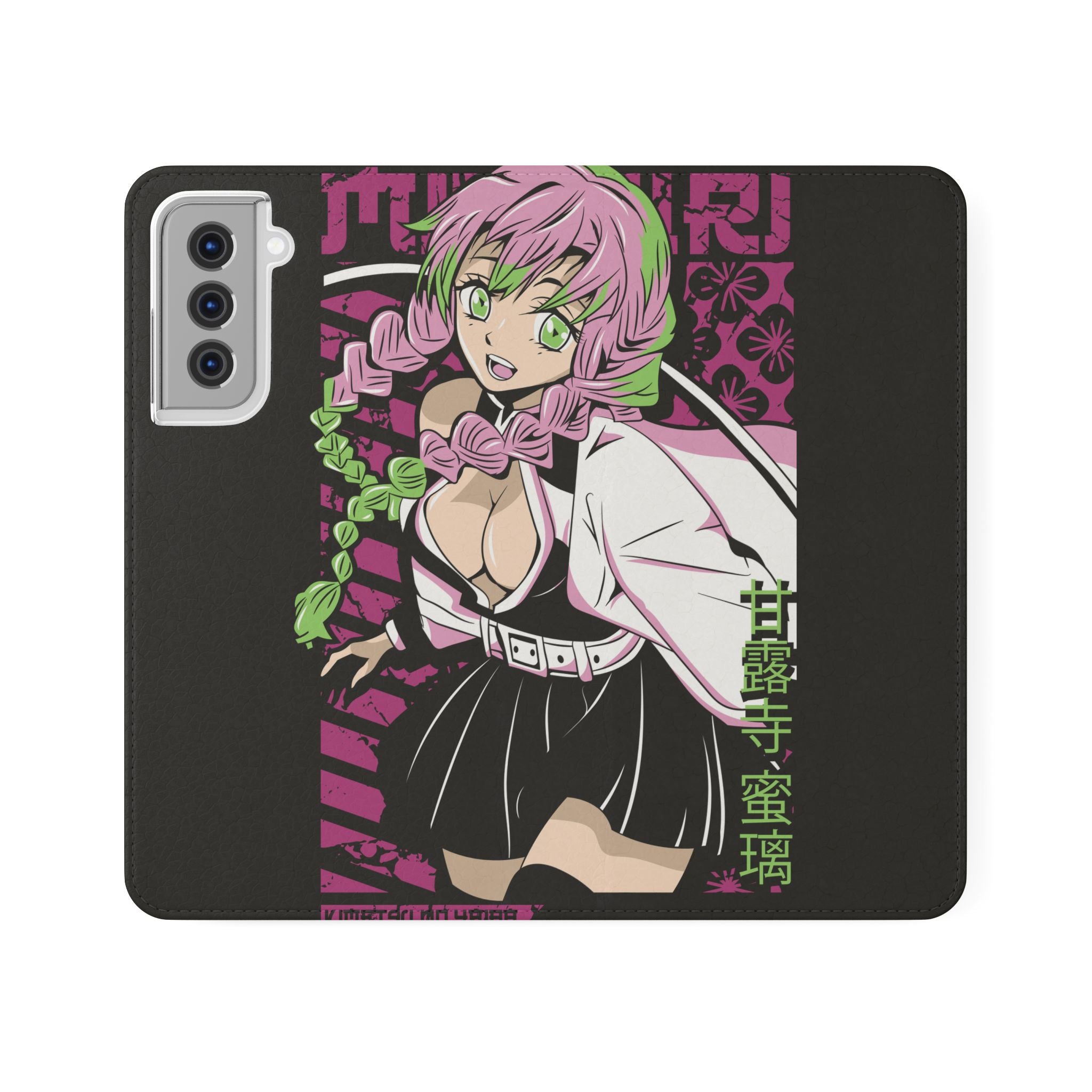 Anime Girl Flip Phone Case — Pink Demon Slayer Style Wallet Cover