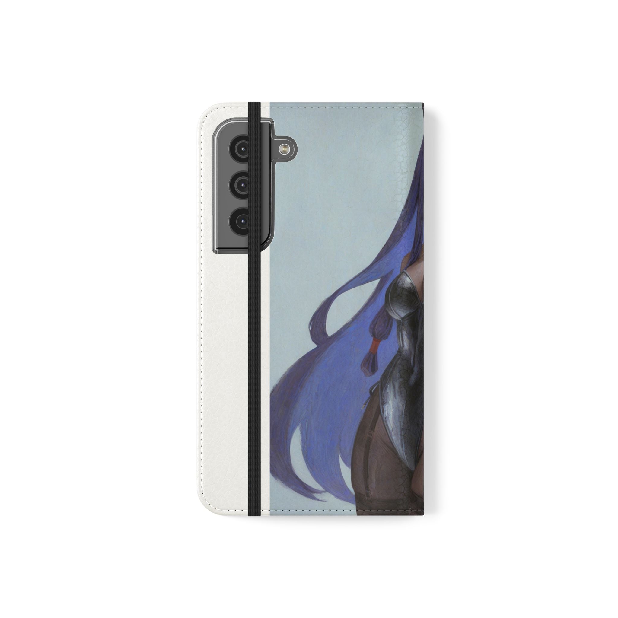 Anime Bunny Girl Flip Case - Purple Long-Haired Character Phone Wallet