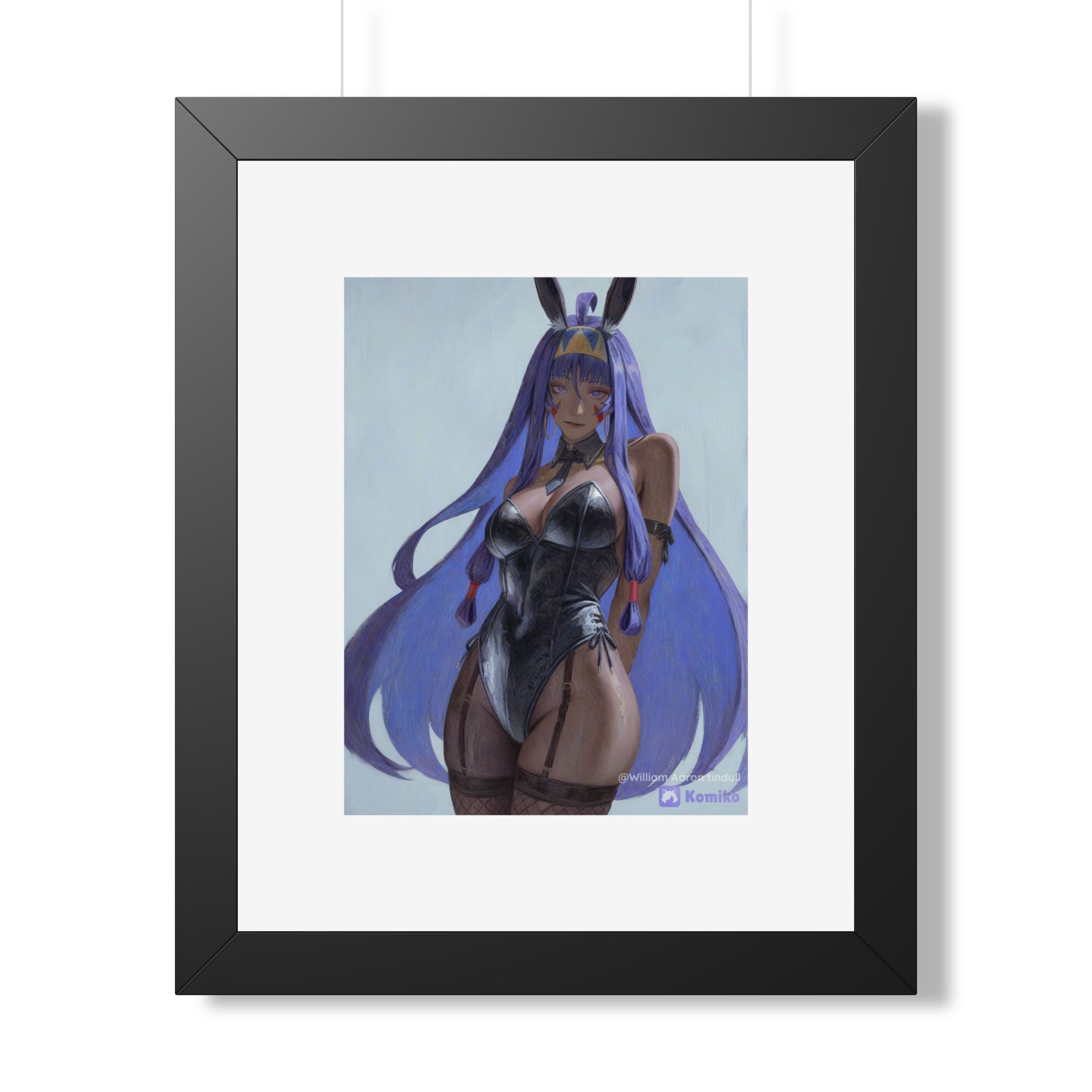Framed Poster — Purple Bunny Girl Art Print (Vertical)