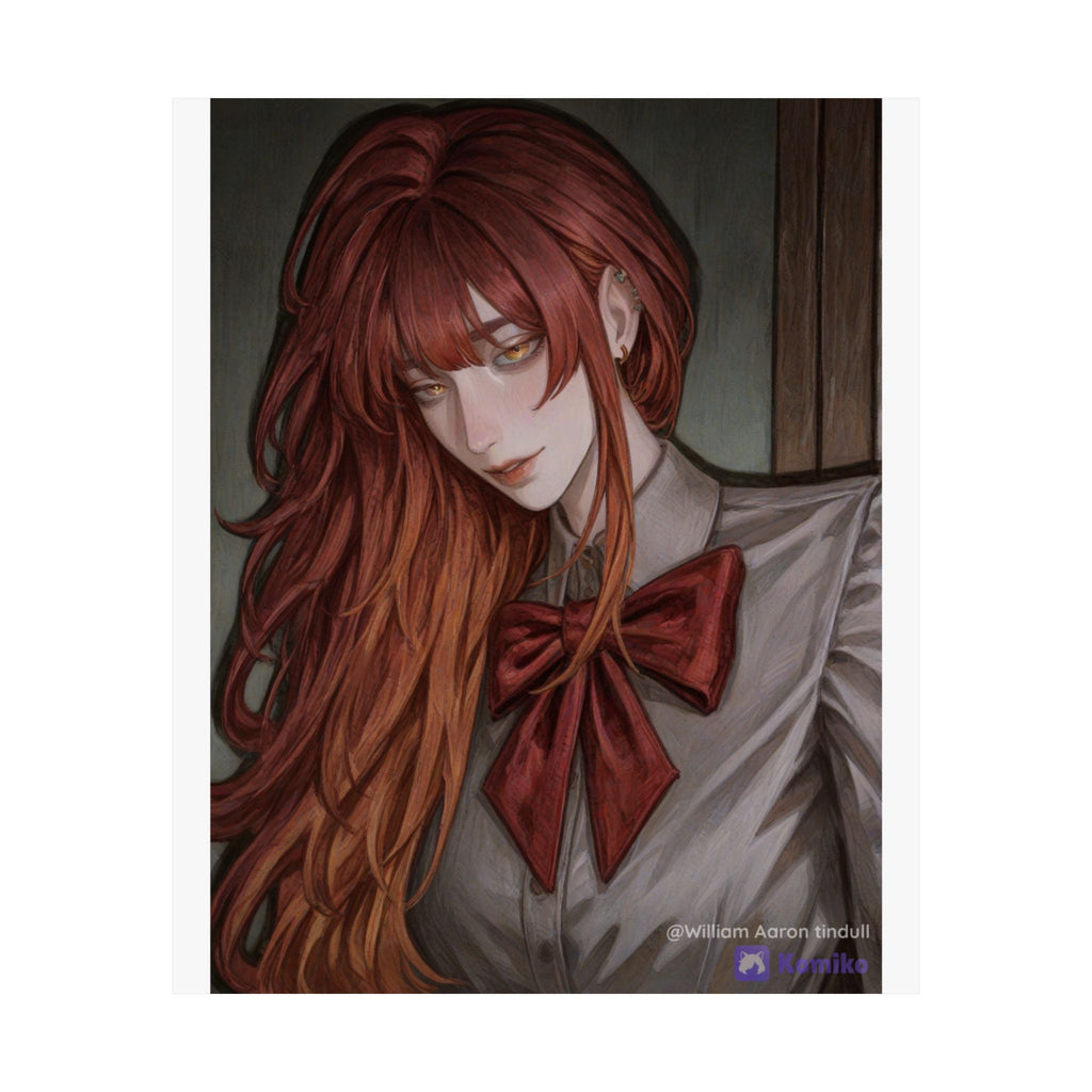 Matte Vertical Poster — Red‑Haired Anime Girl Portrait