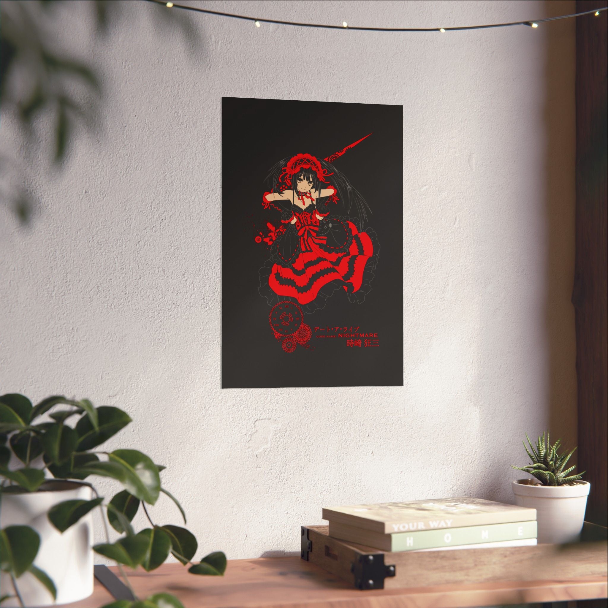 Anime Gothic Poster — Red & Black Kurumi Nightcore Matte Vertical Print