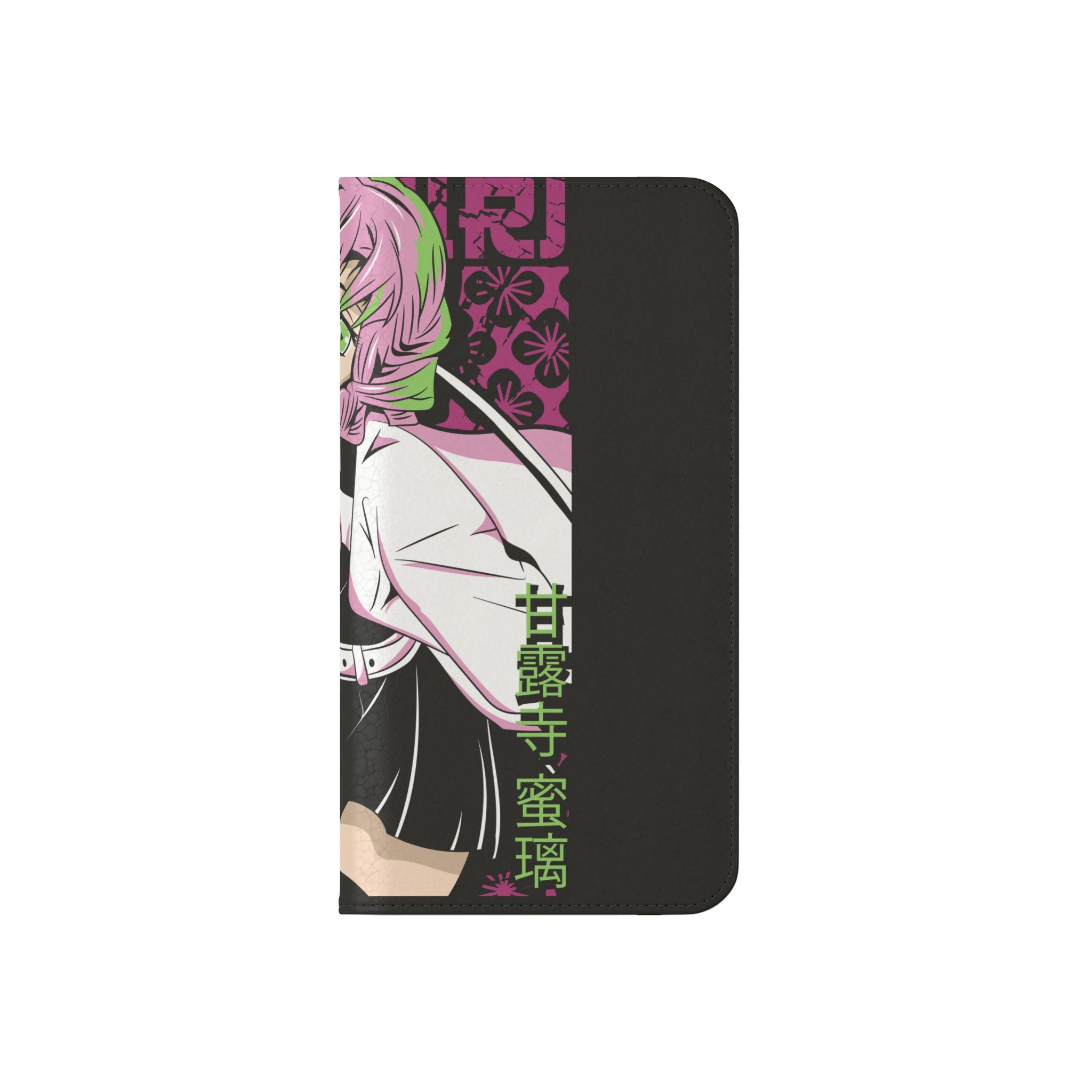Anime Girl Flip Phone Case — Pink Demon Slayer Style Wallet Cover