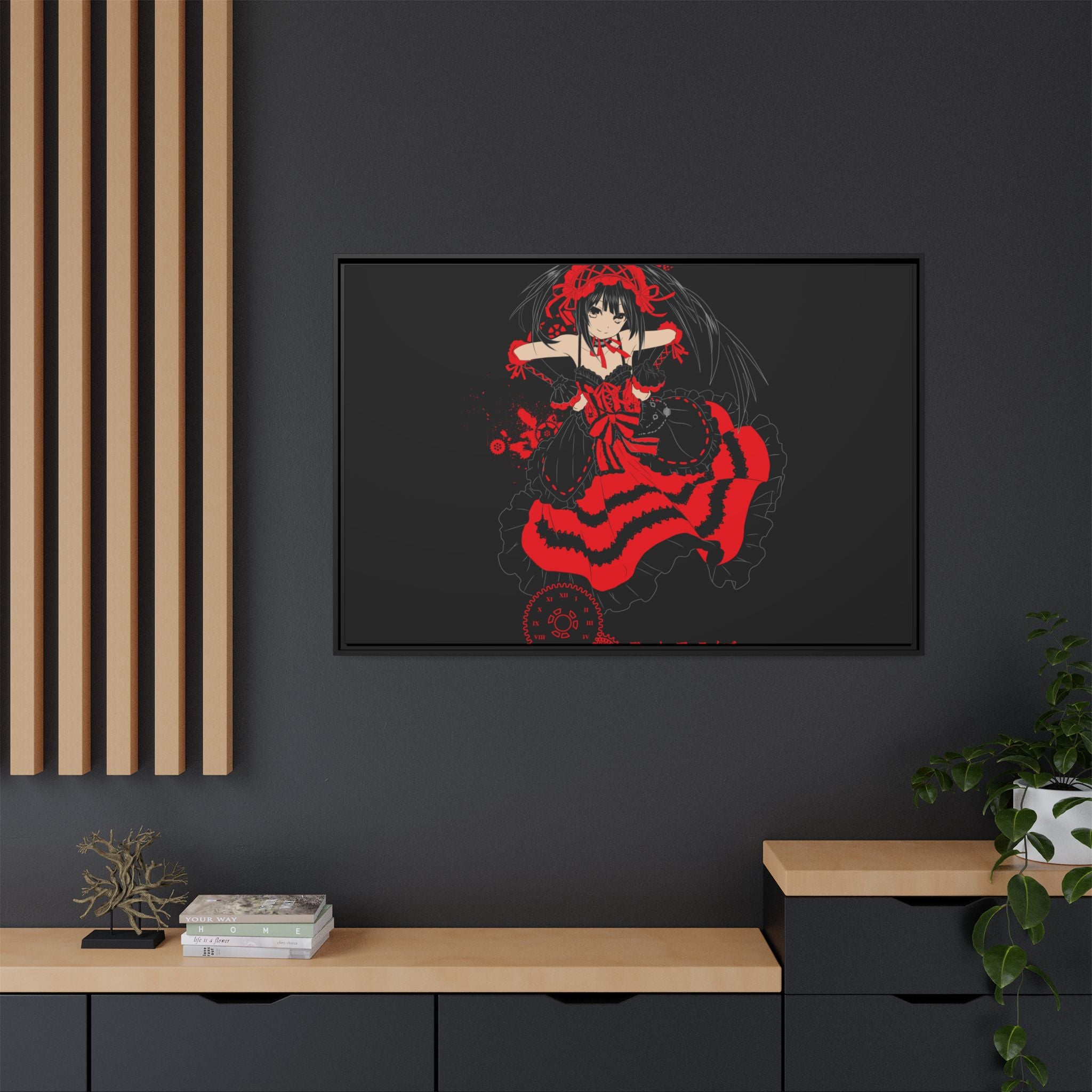 Anime Warrior Red Black Matte Canvas Print — Framed Wall Art