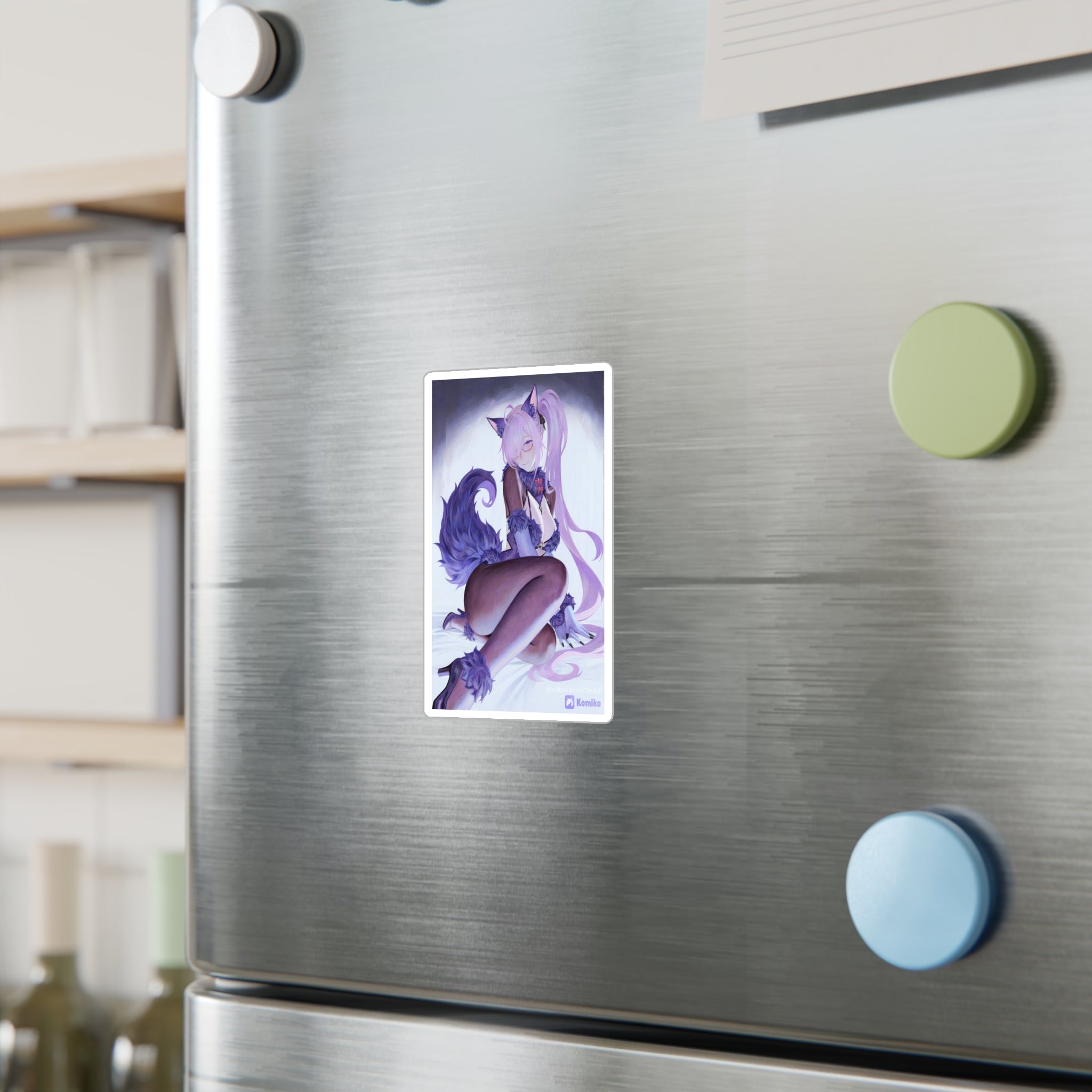Anime Foxgirl Kiss-Cut Vinyl Decal — Pastel Purple Kemonomimi Sticker