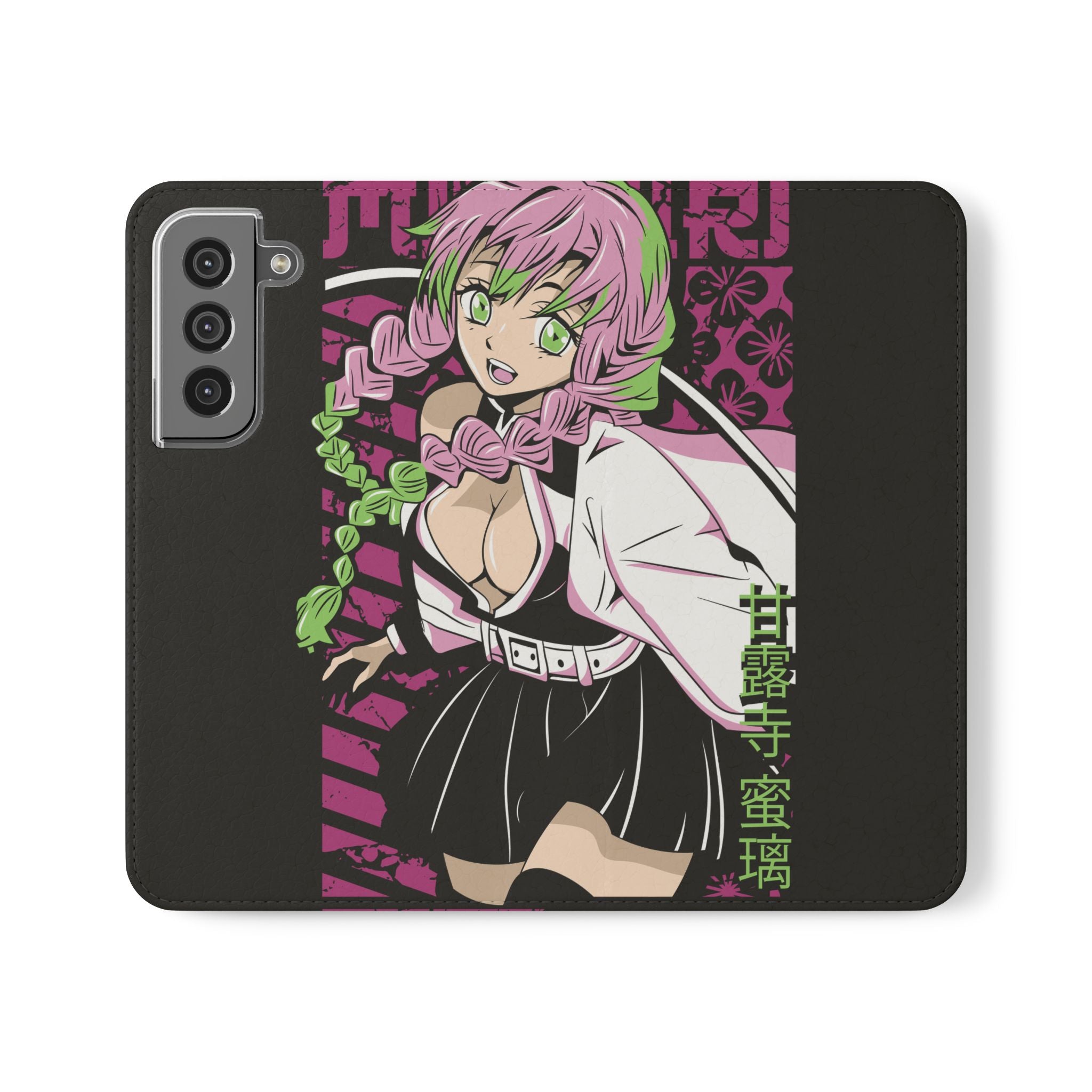 Anime Girl Flip Phone Case — Pink Demon Slayer Style Wallet Cover