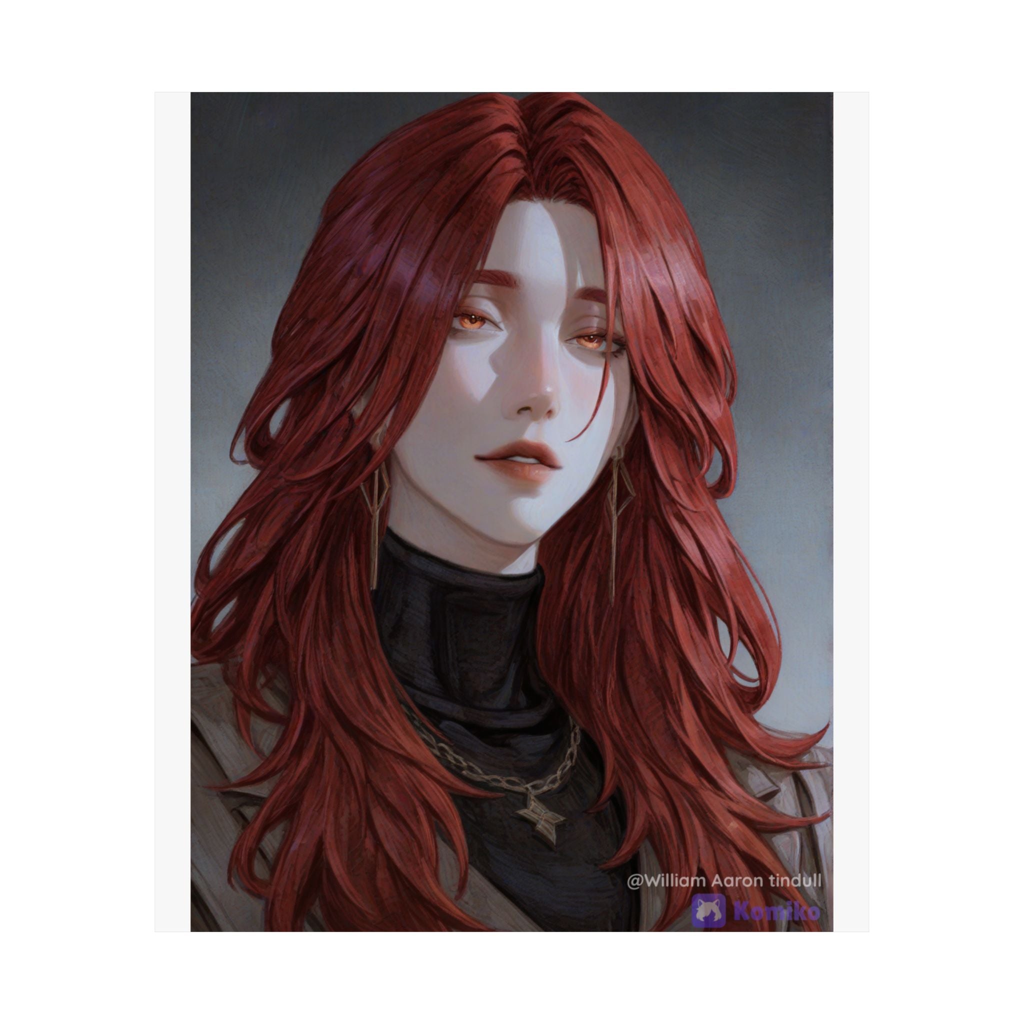 Red-Haired Muse Matte Vertical Poster — Moody Portrait Art Print
