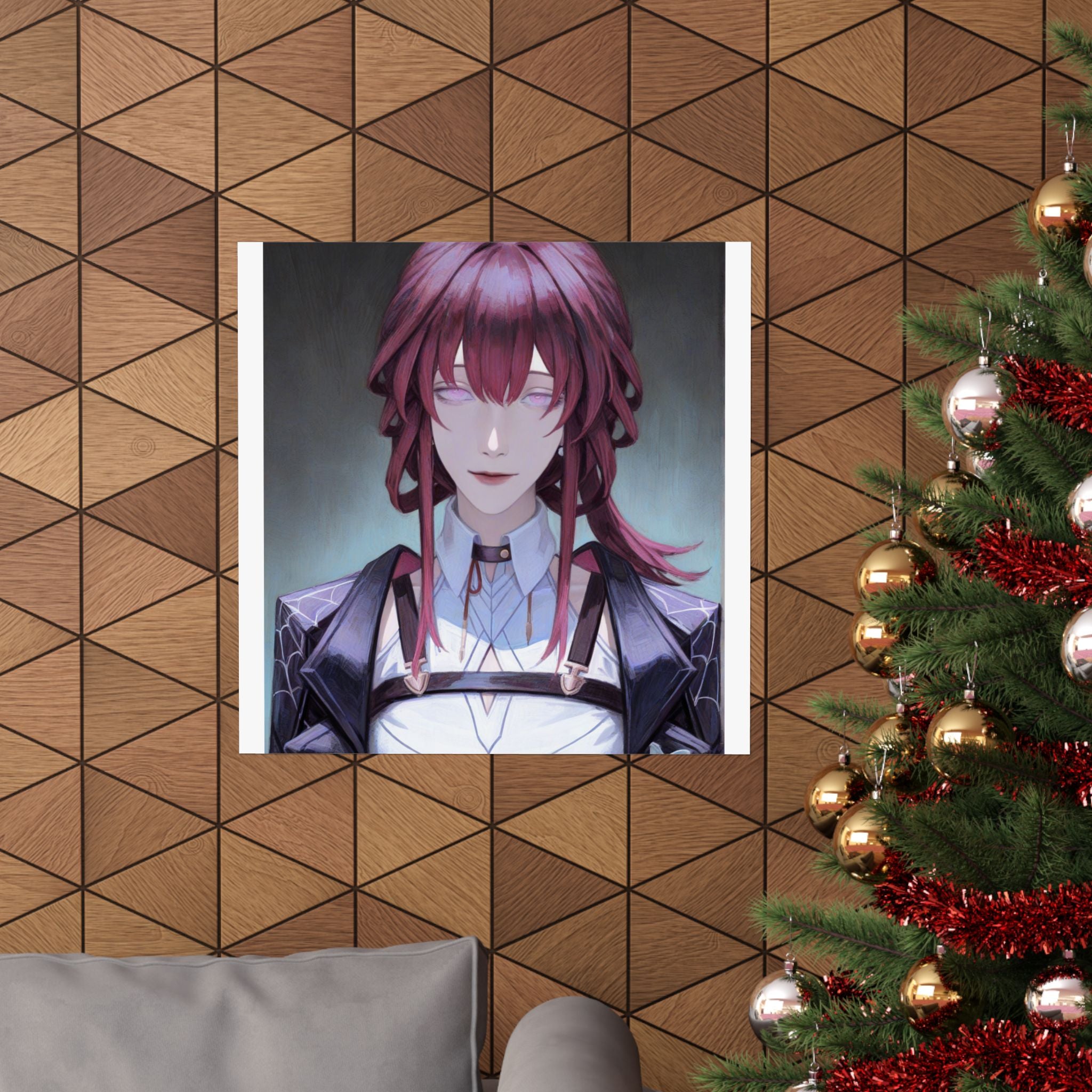 Anime Portrait Poster — Moody Red‑Haired Character Matte Vertical Art Print