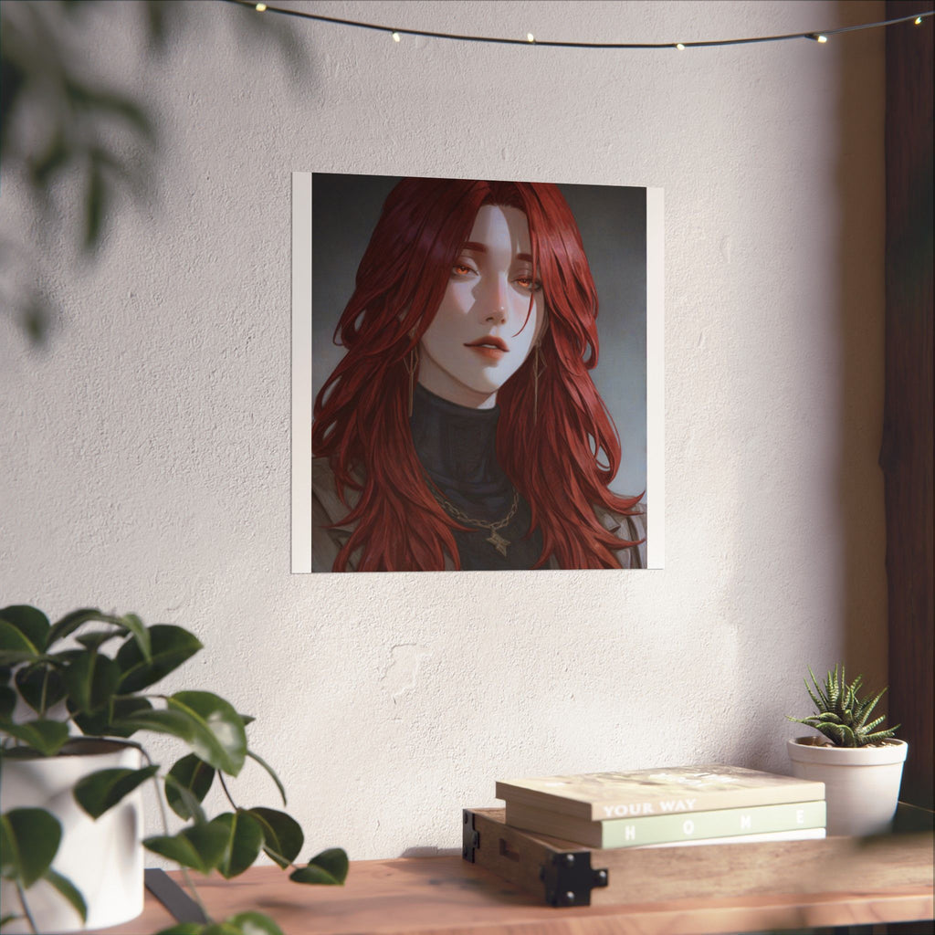Red-Haired Muse Matte Vertical Poster — Moody Portrait Art Print