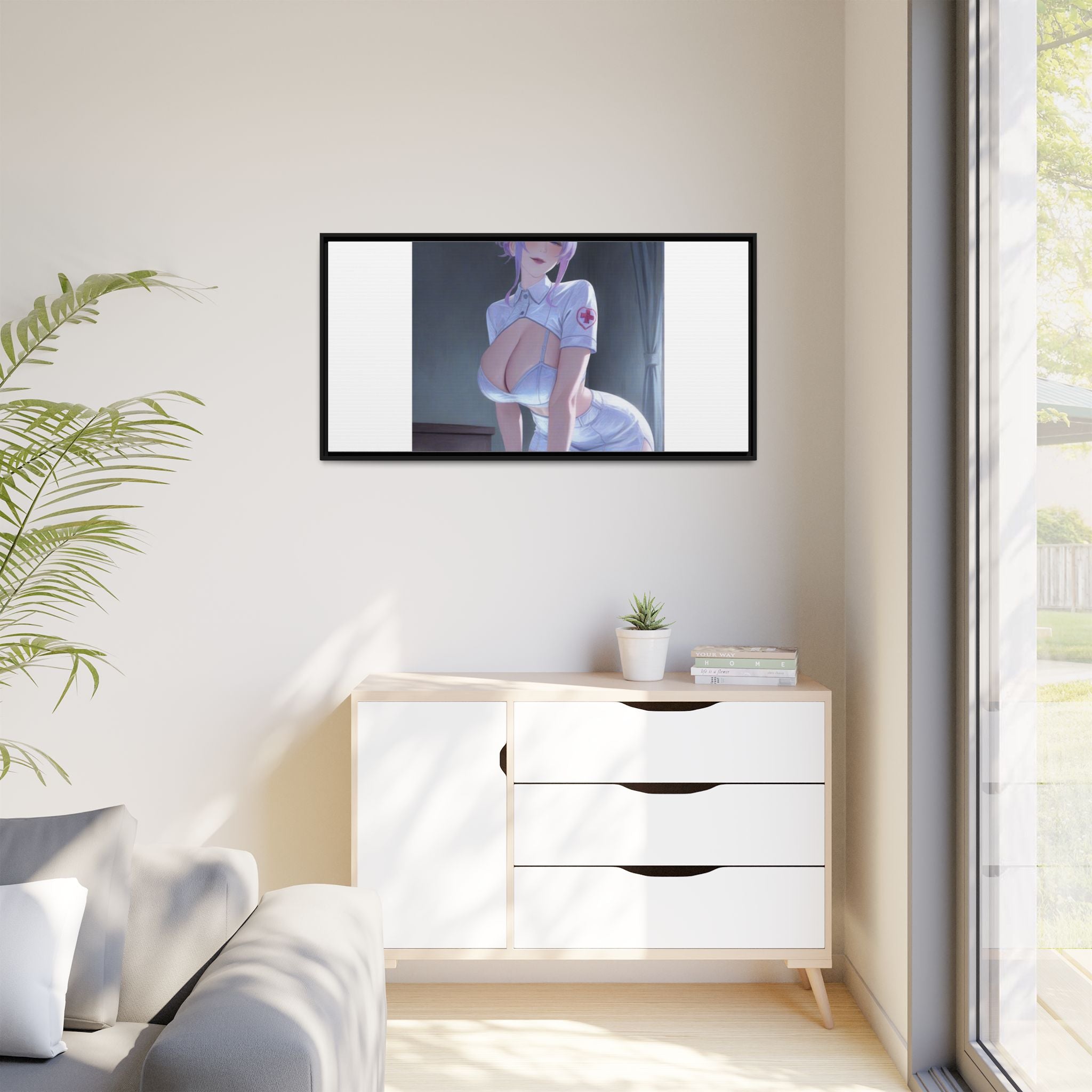 Sexy Anime Nurse Matte Canvas Print (Framed)