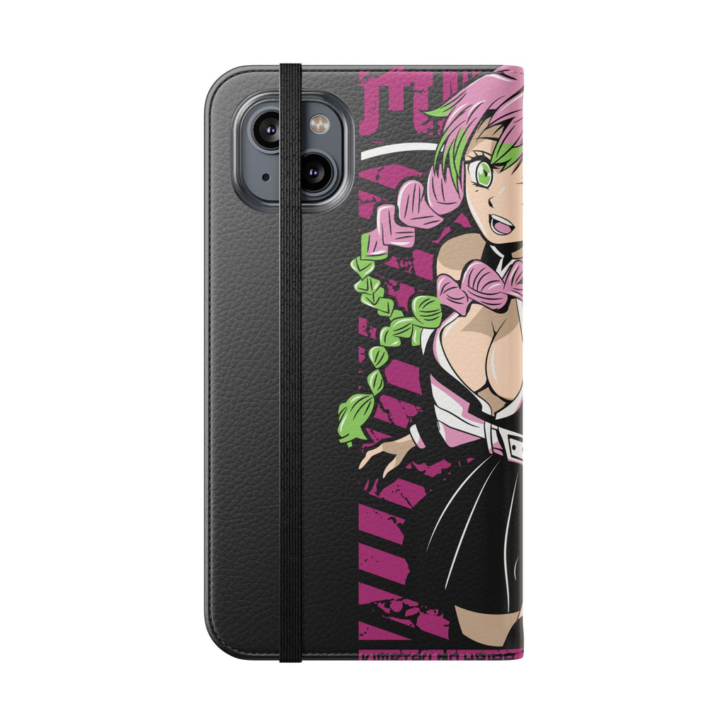 Anime Girl Flip Phone Case — Pink Demon Slayer Style Wallet Cover
