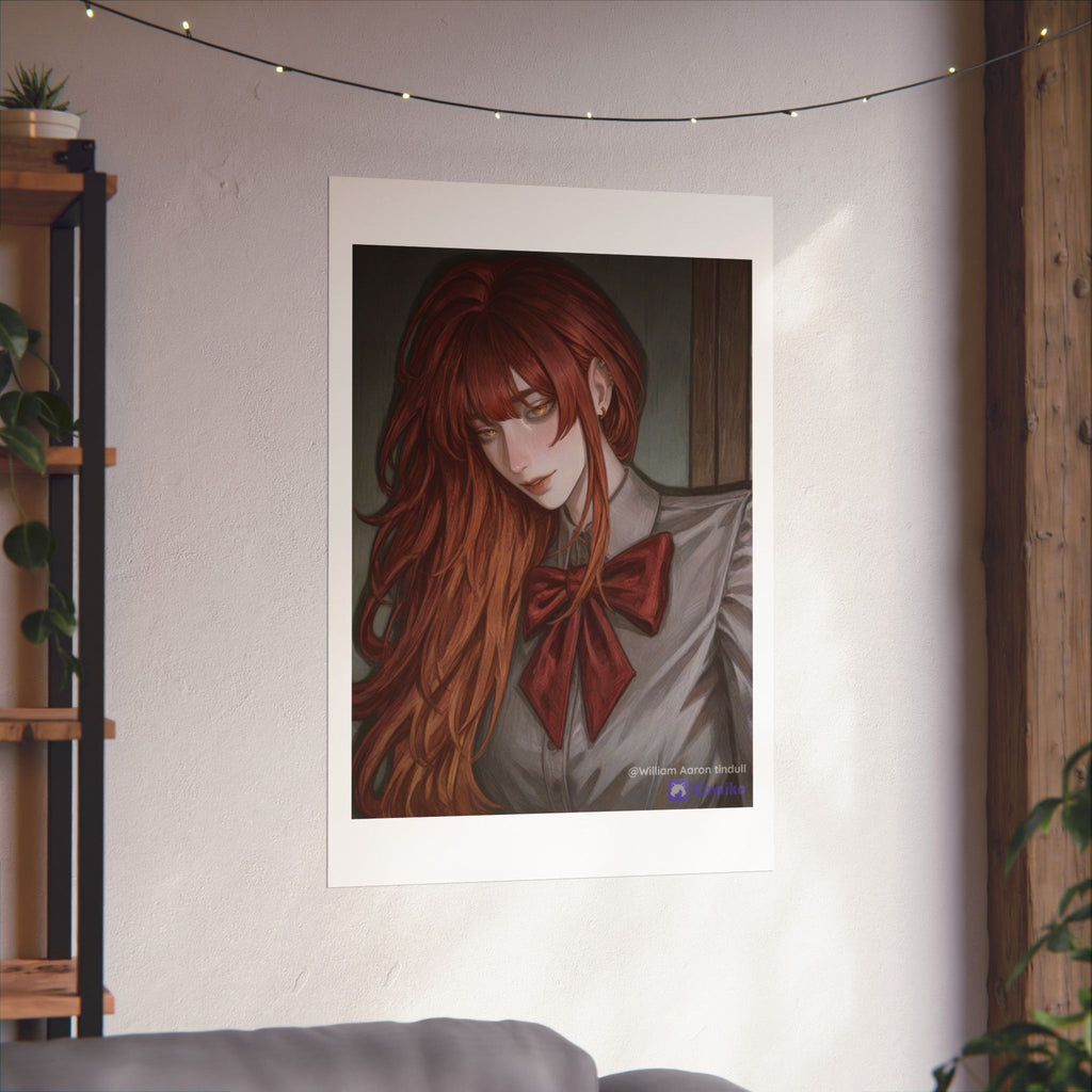Matte Vertical Poster — Red‑Haired Anime Girl Portrait