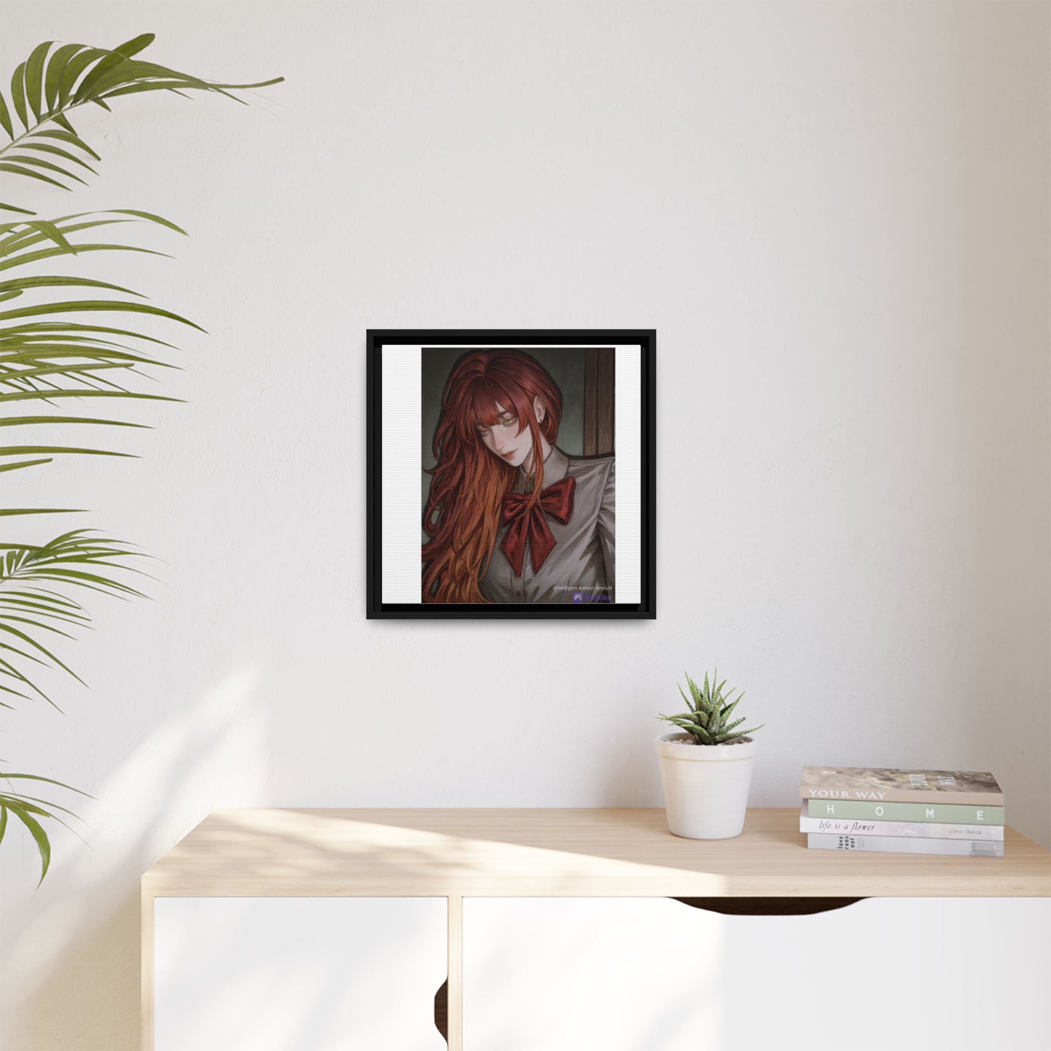 Framed Matte Canvas Print — Moody Red-Headed Anime Girl Art