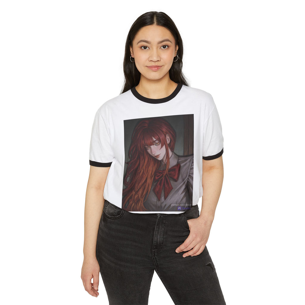 Anime Redhead Girl Portrait Ringer Tee