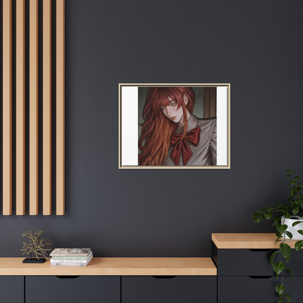 Framed Matte Canvas Print — Moody Red-Headed Anime Girl Art