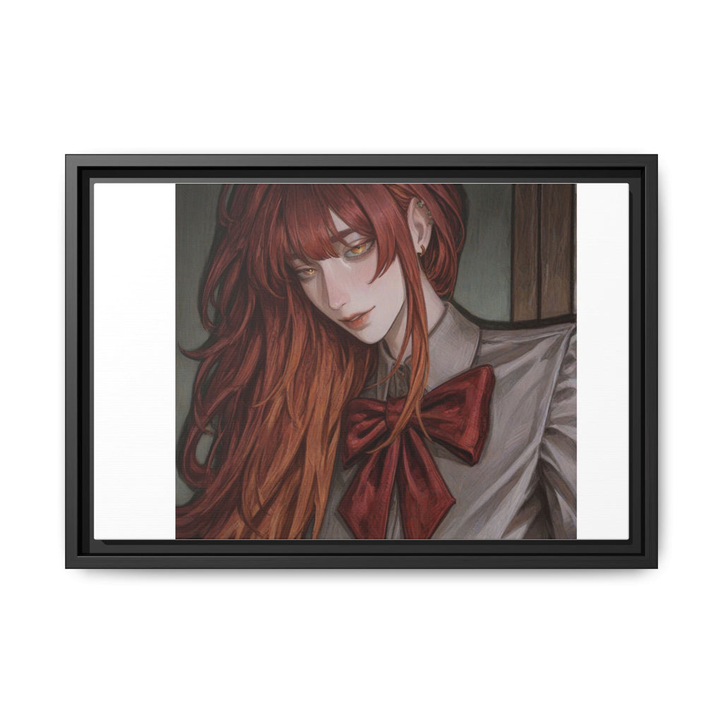 Framed Matte Canvas Print — Moody Red-Headed Anime Girl Art