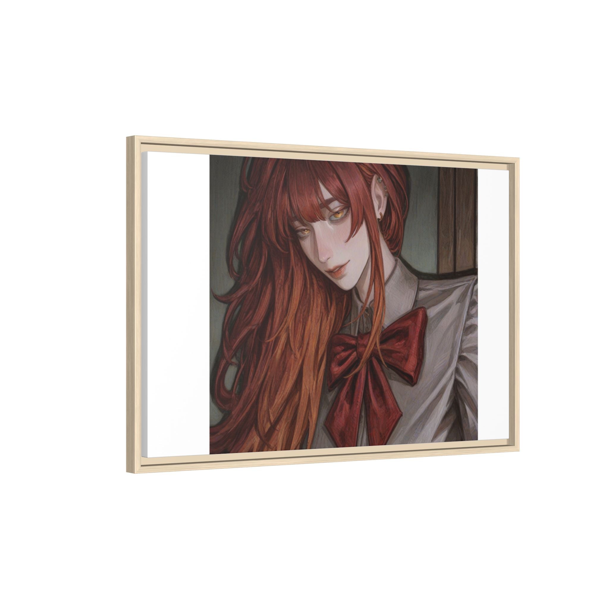 Framed Matte Canvas Print — Moody Red-Headed Anime Girl Art
