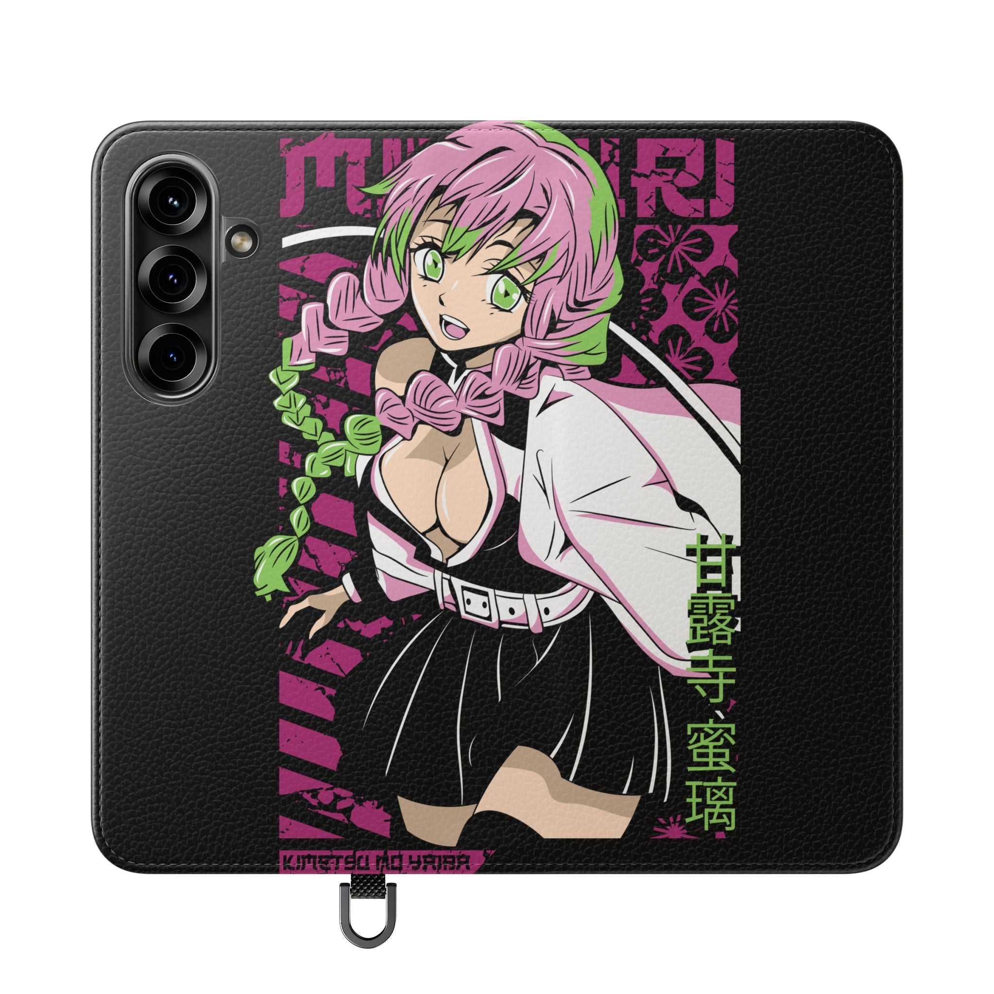 Anime Girl Flip Phone Case — Pink Demon Slayer Style Wallet Cover