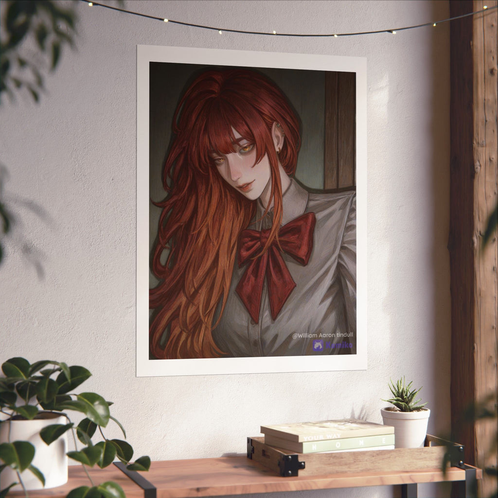 Matte Vertical Poster — Red‑Haired Anime Girl Portrait