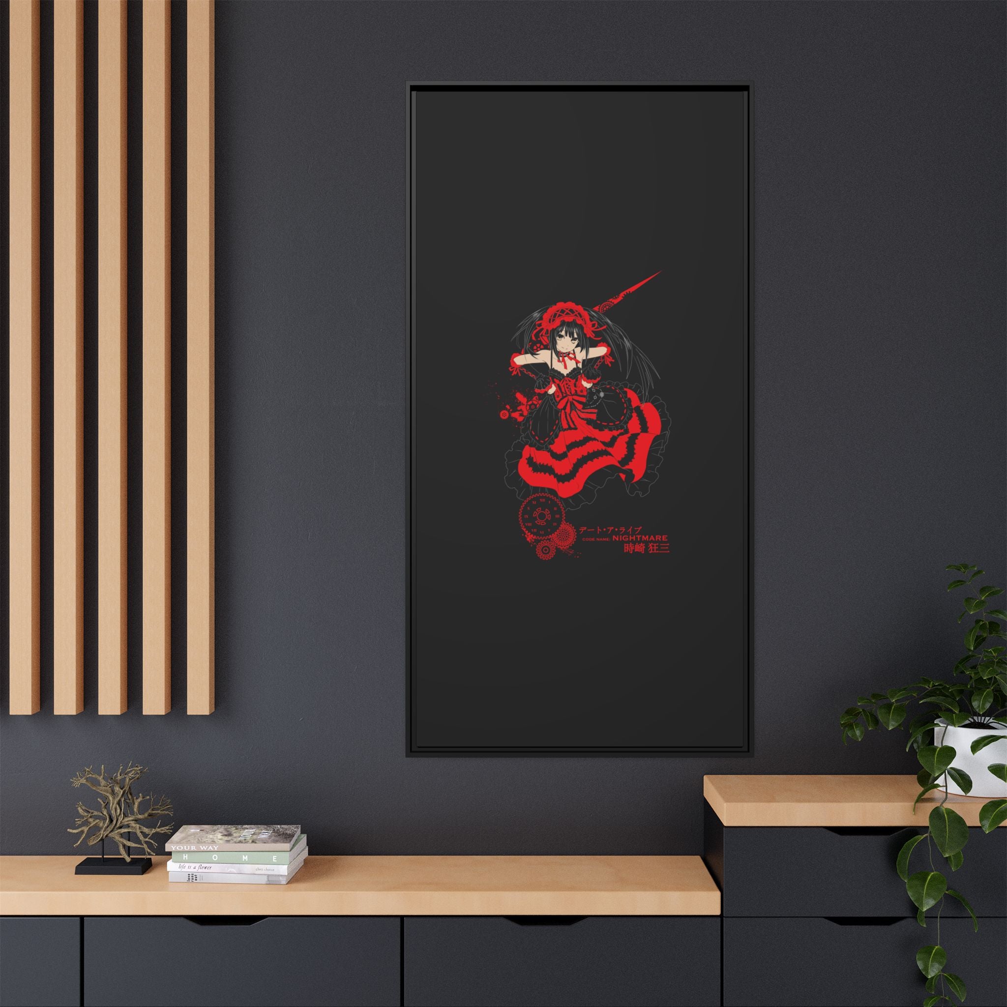 Anime Warrior Red Black Matte Canvas Print — Framed Wall Art