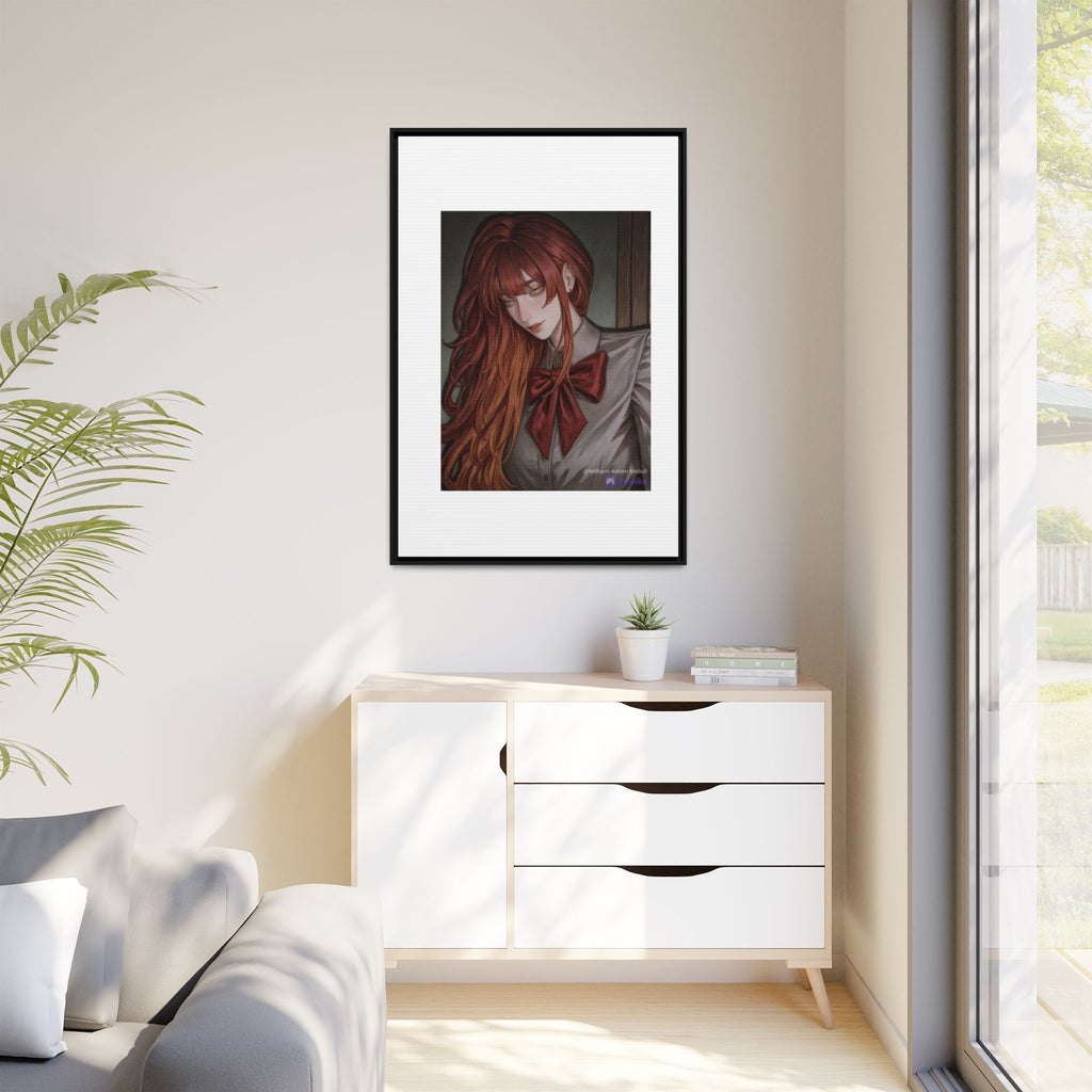 Framed Matte Canvas Print — Moody Red-Headed Anime Girl Art