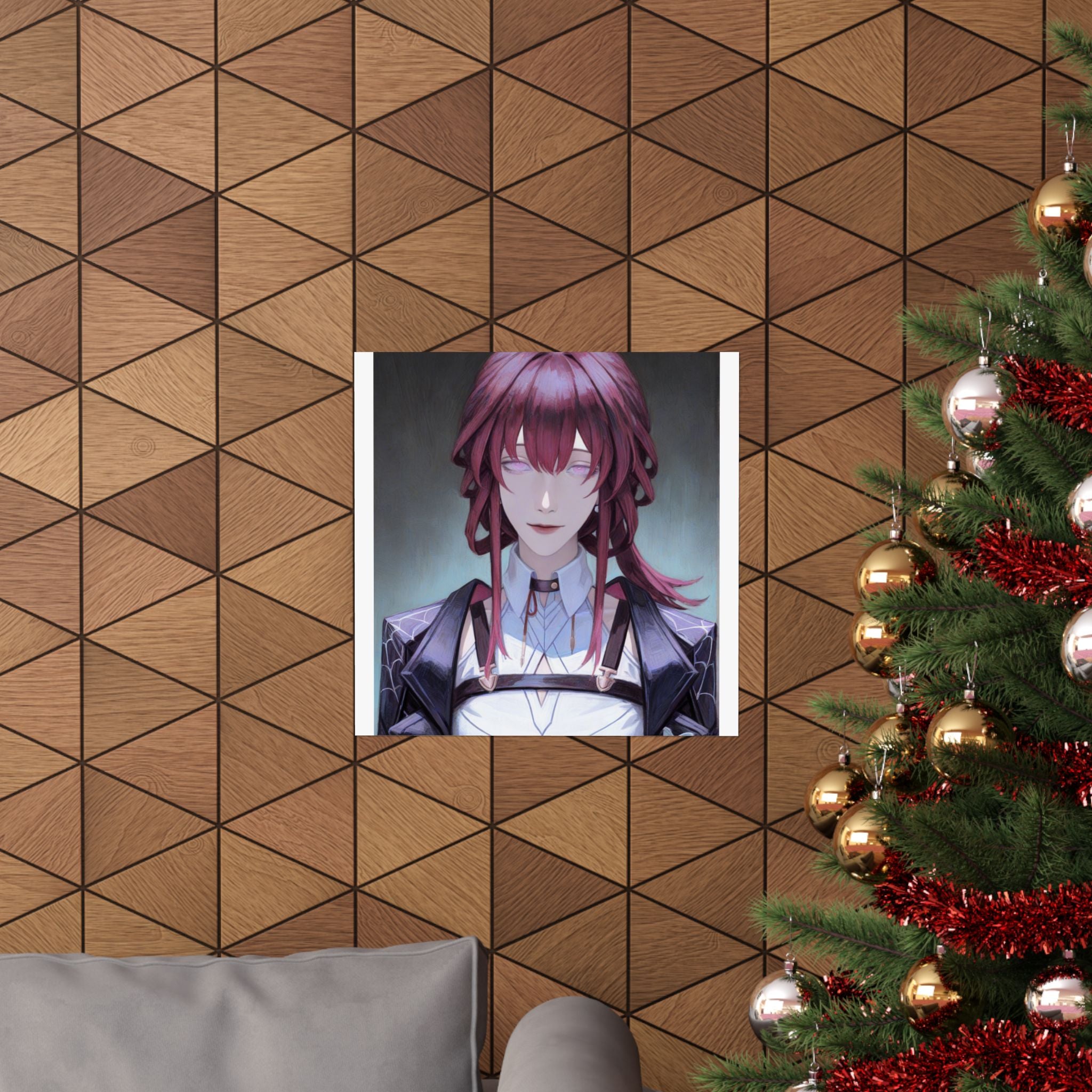 Anime Portrait Poster — Moody Red‑Haired Character Matte Vertical Art Print