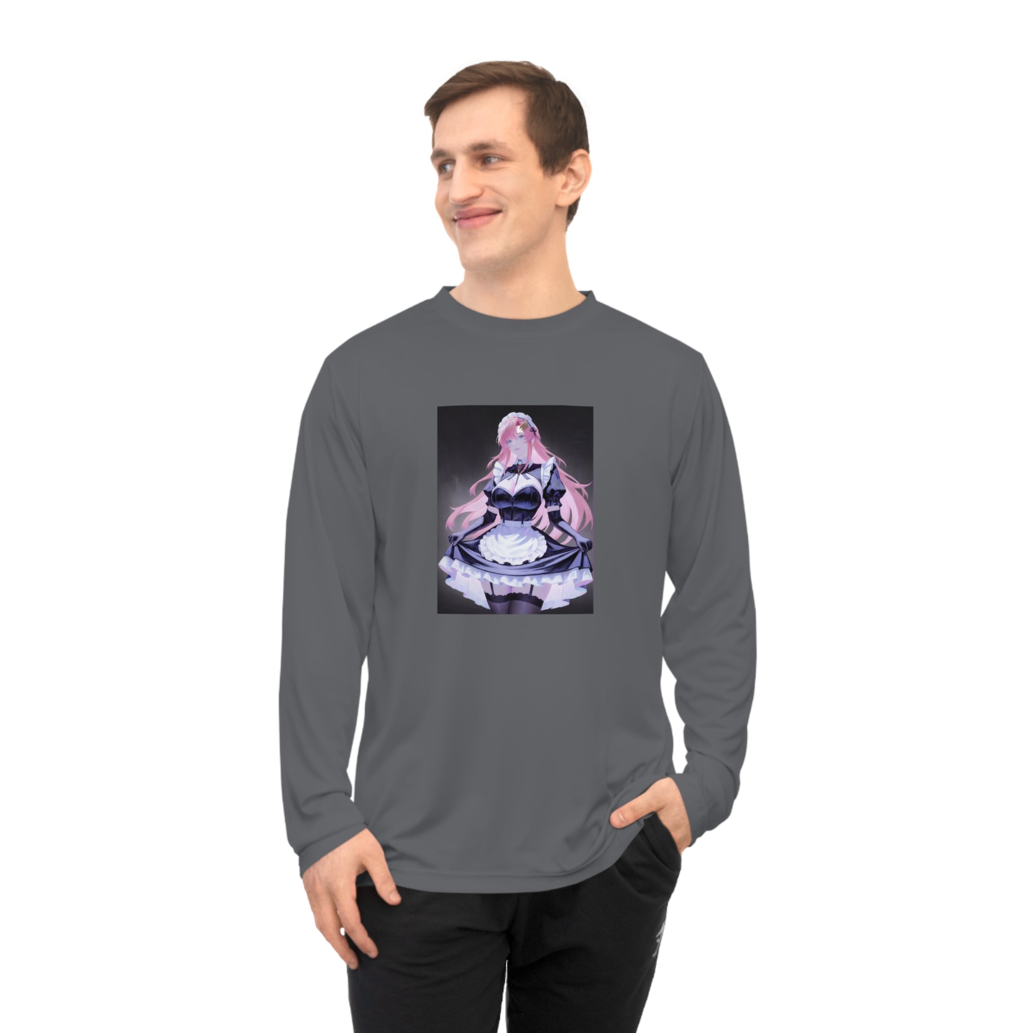 Anime Maid Long Sleeve Shirt – Pink-Haired Fantasy Maid Illustration