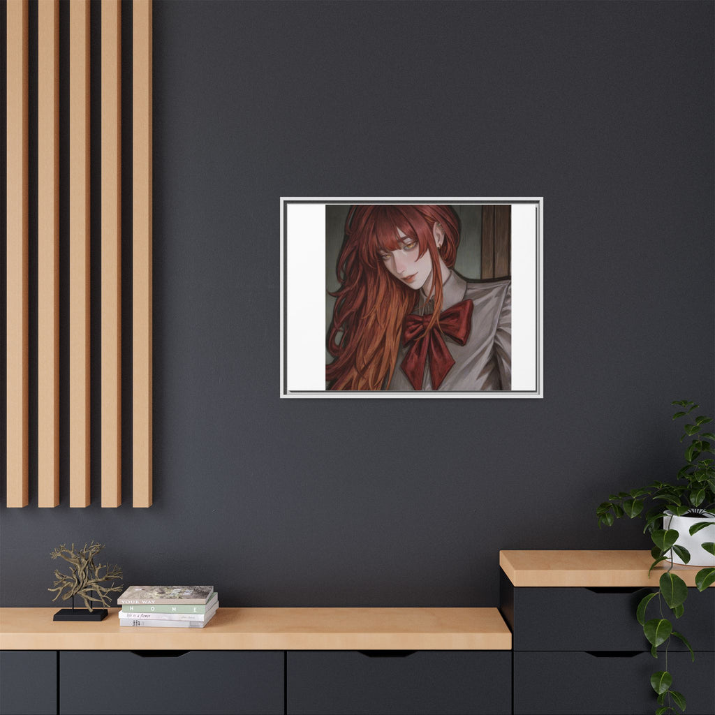 Framed Matte Canvas Print — Moody Red-Headed Anime Girl Art