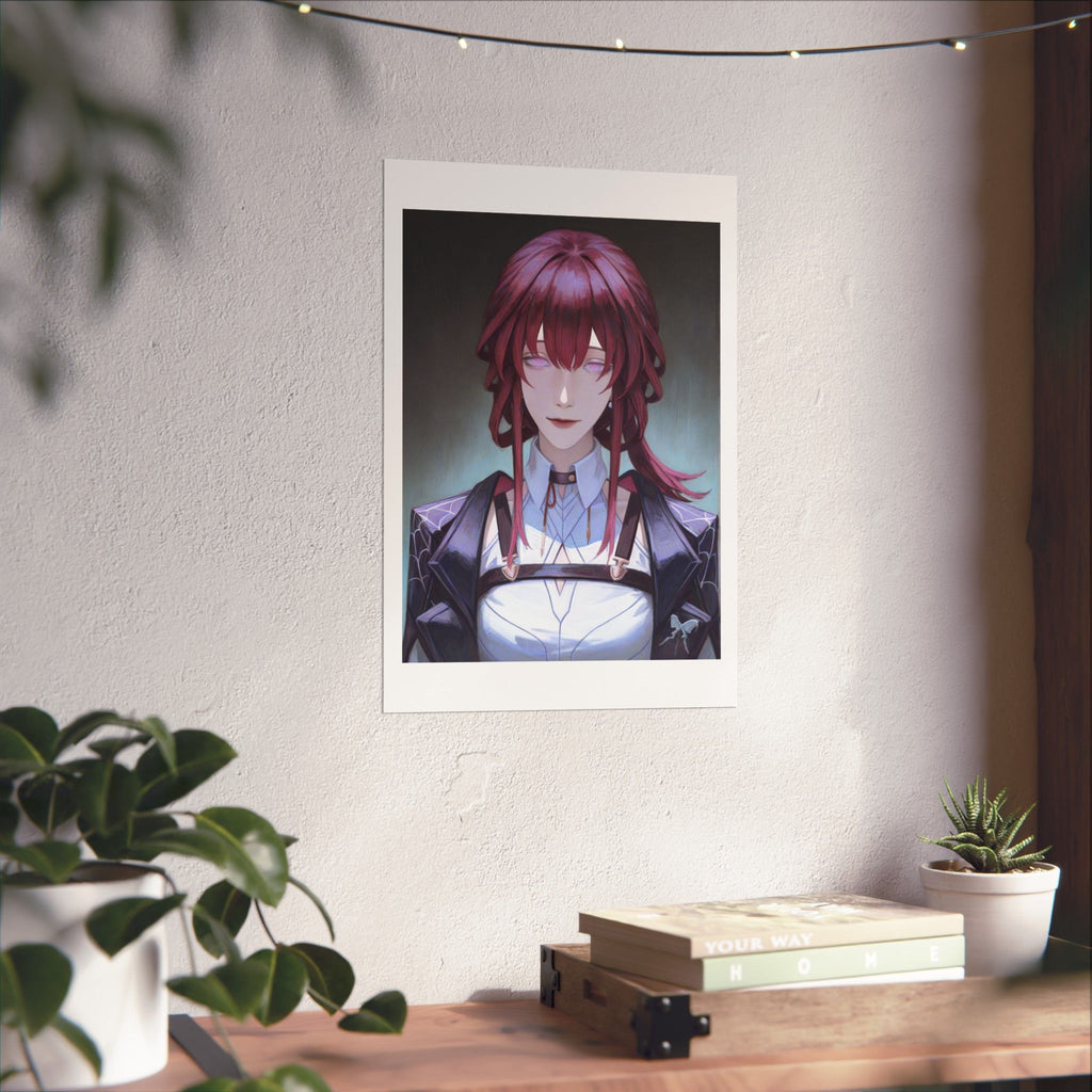 Anime Portrait Poster — Moody Red‑Haired Character Matte Vertical Art Print