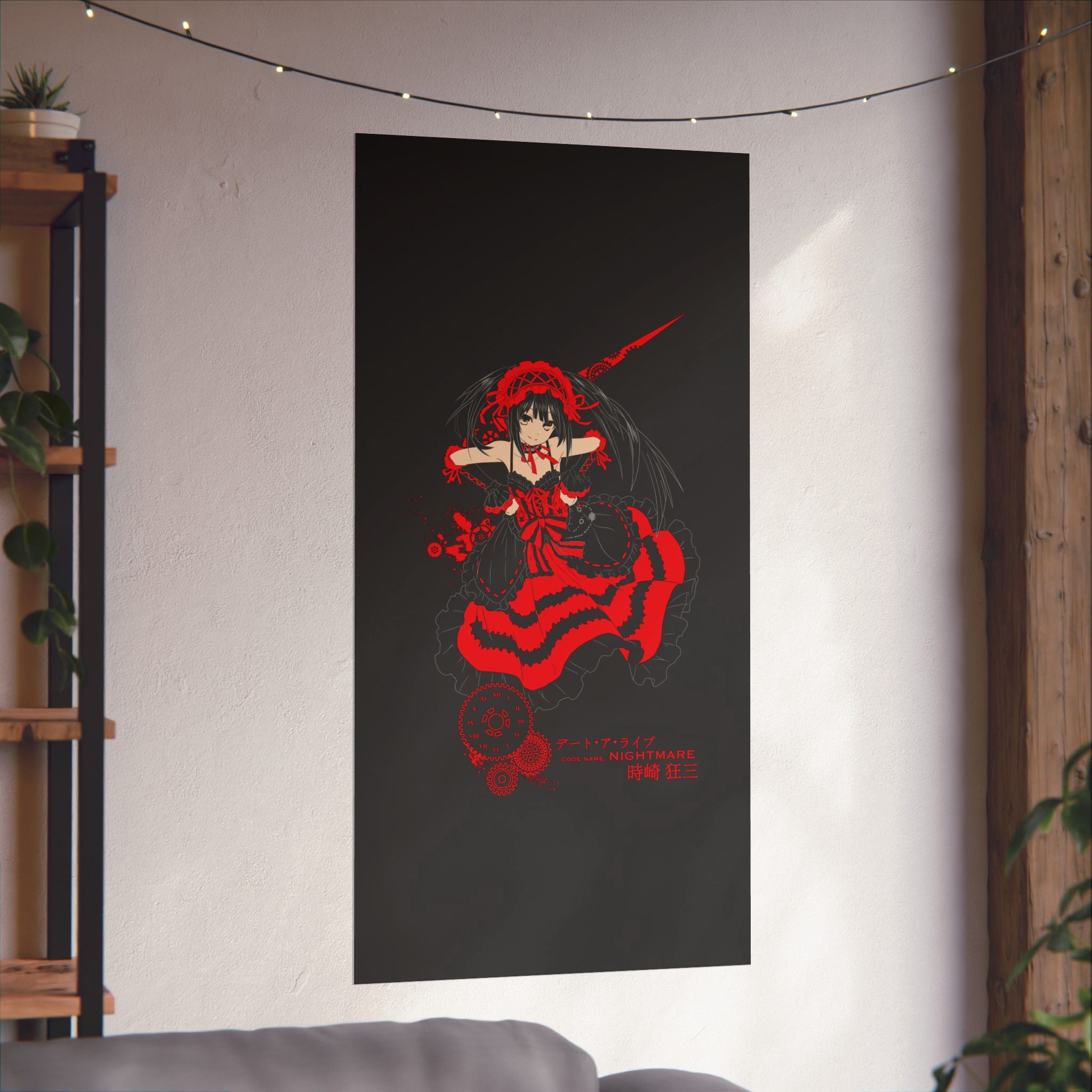 Anime Gothic Poster — Red & Black Kurumi Nightcore Matte Vertical Print