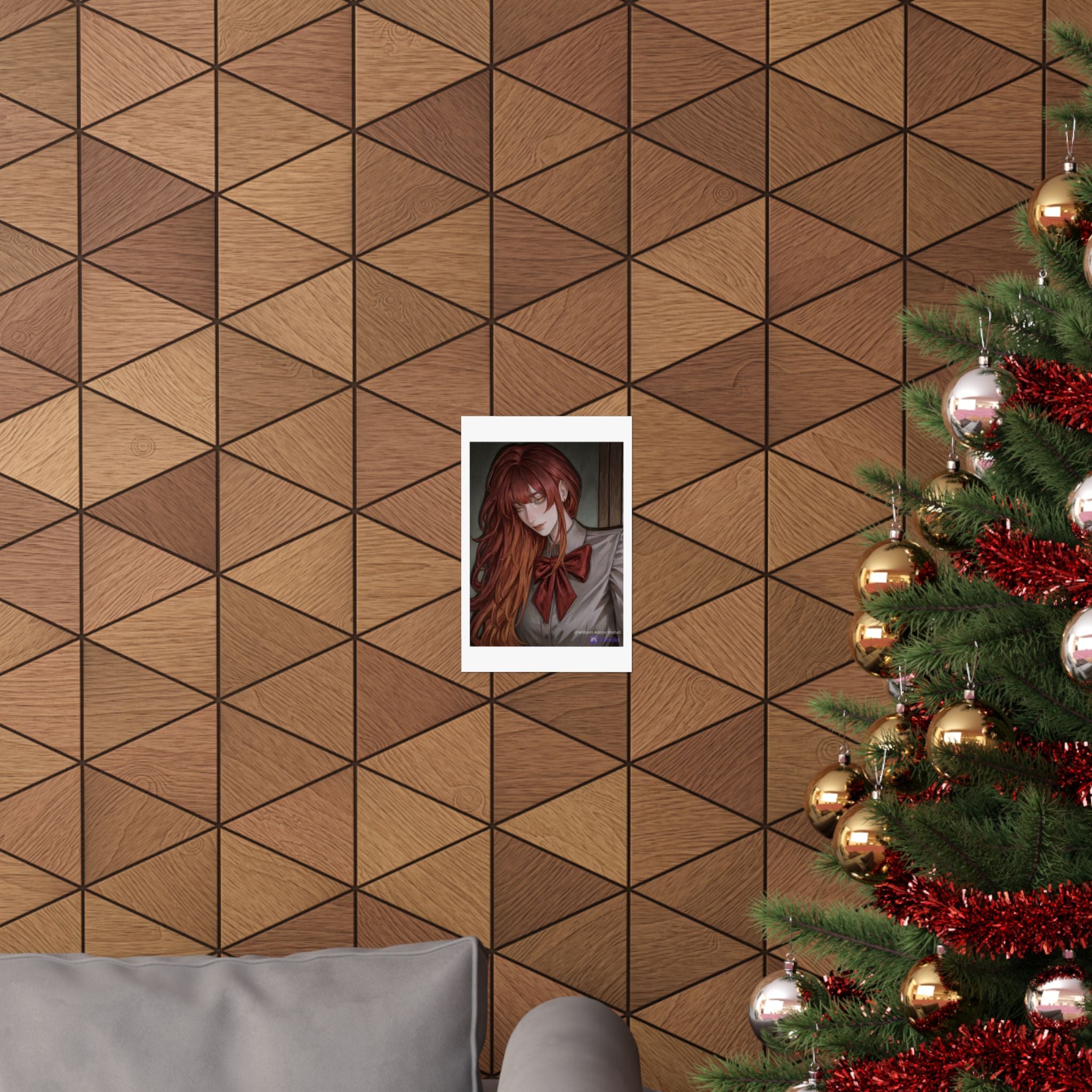 Matte Vertical Poster — Red‑Haired Anime Girl Portrait