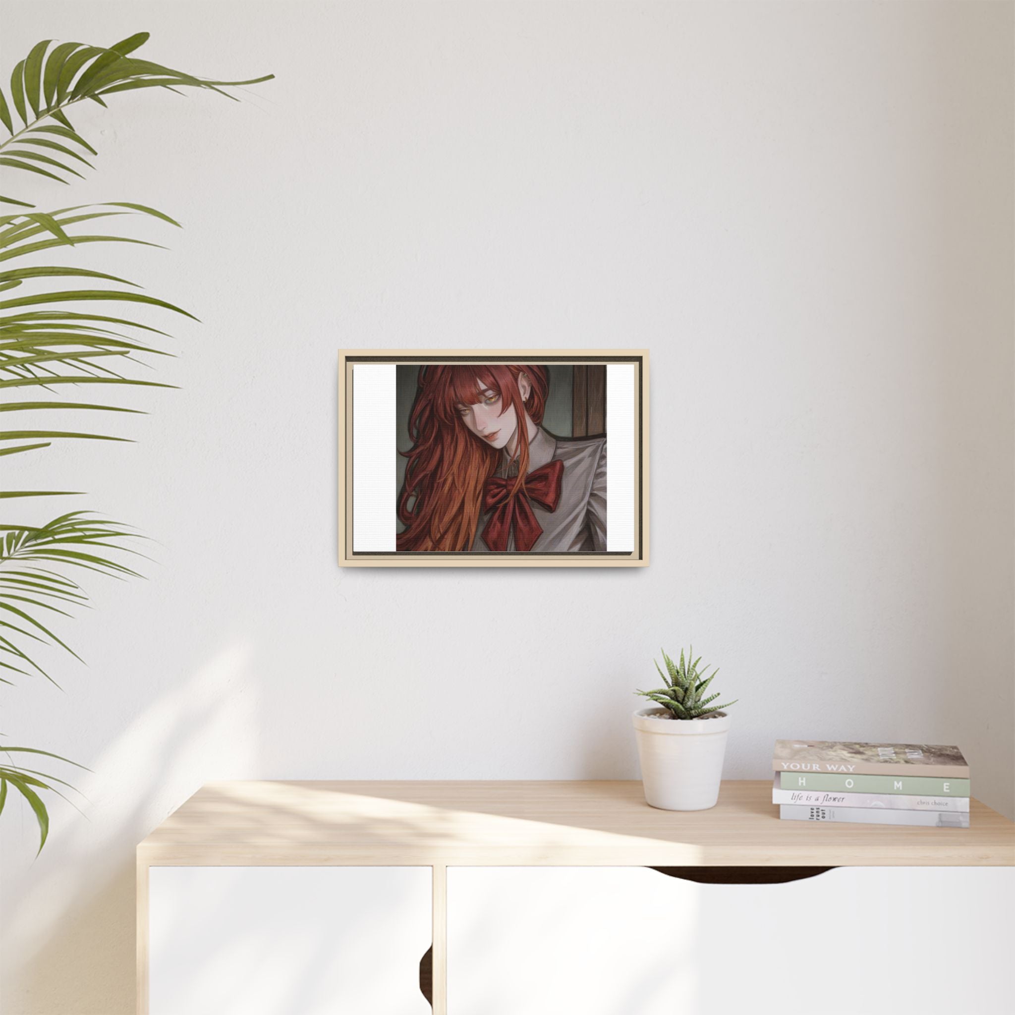Framed Matte Canvas Print — Moody Red-Headed Anime Girl Art