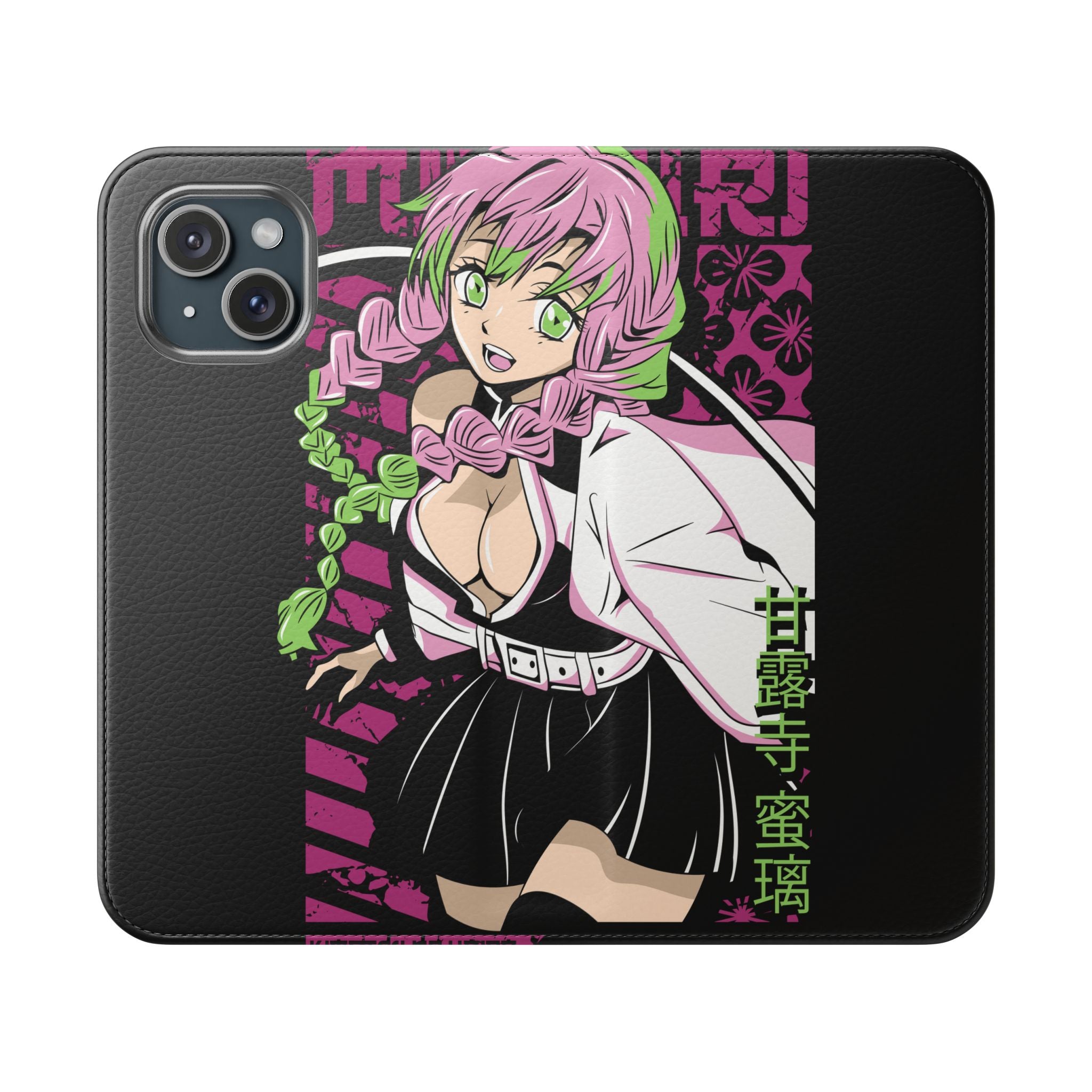 Anime Girl Flip Phone Case — Pink Demon Slayer Style Wallet Cover