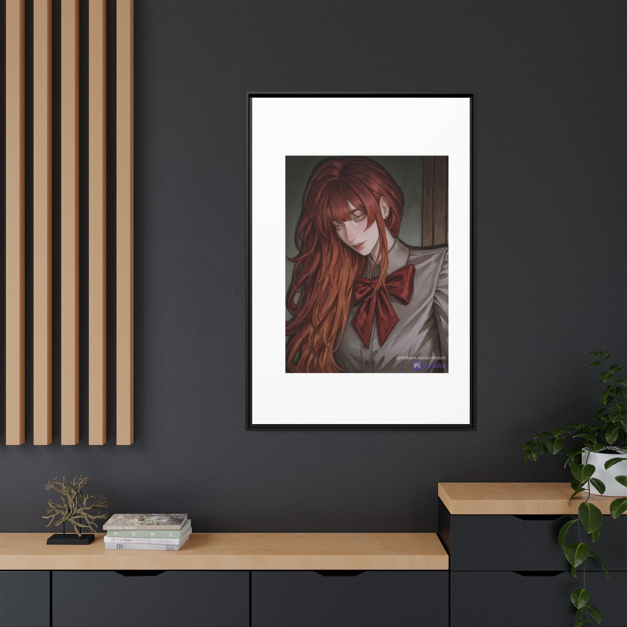 Framed Matte Canvas Print — Moody Red-Headed Anime Girl Art