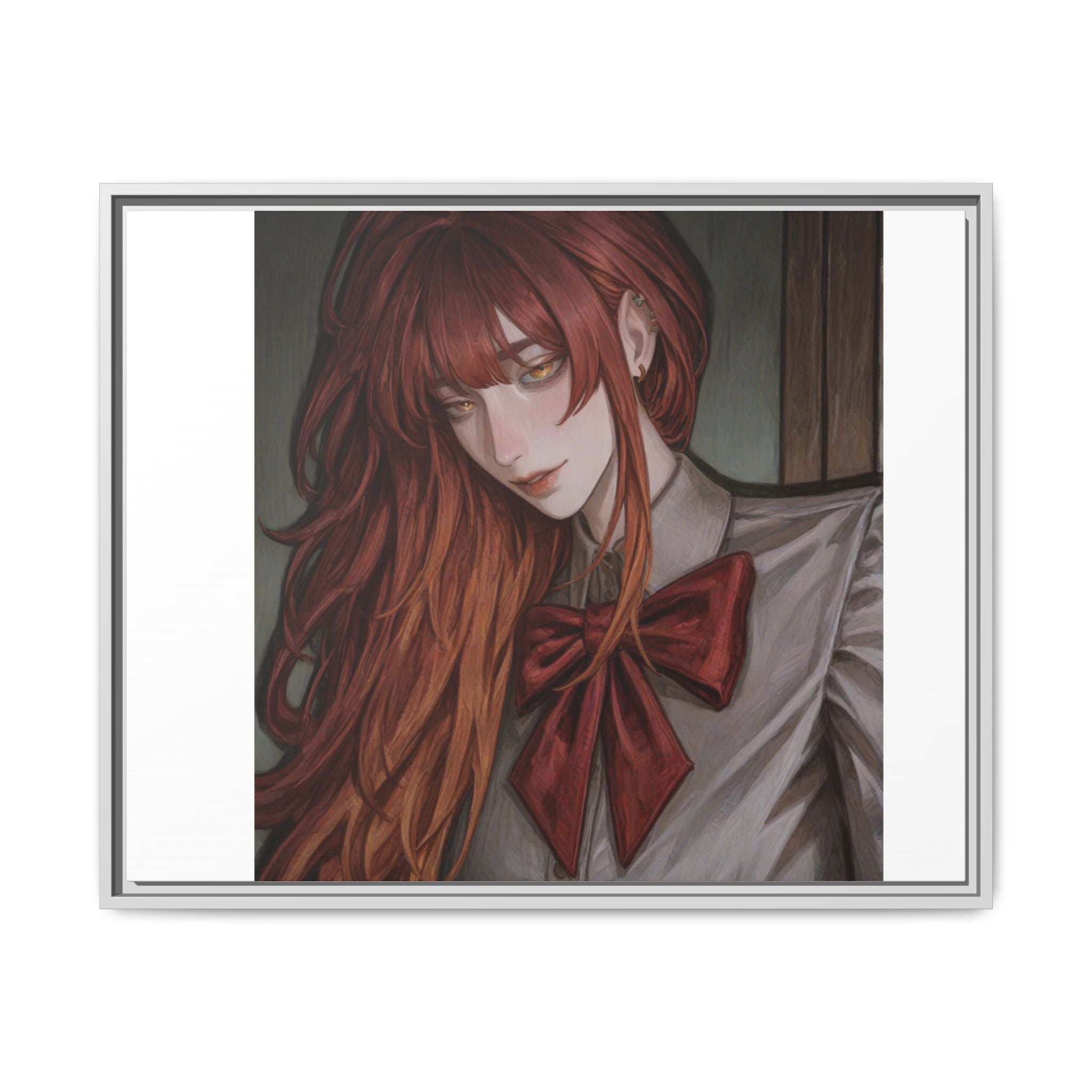 Framed Matte Canvas Print — Moody Red-Headed Anime Girl Art