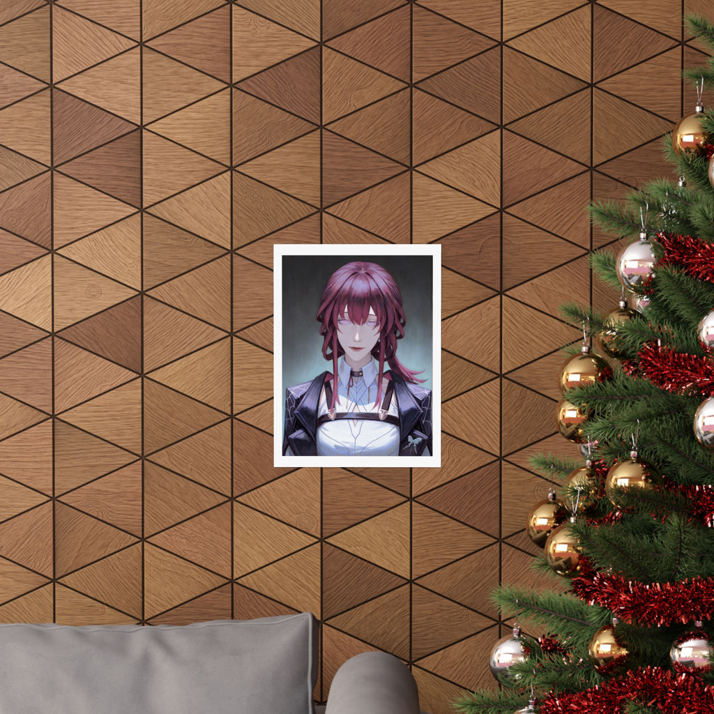 Anime Portrait Poster — Moody Red‑Haired Character Matte Vertical Art Print