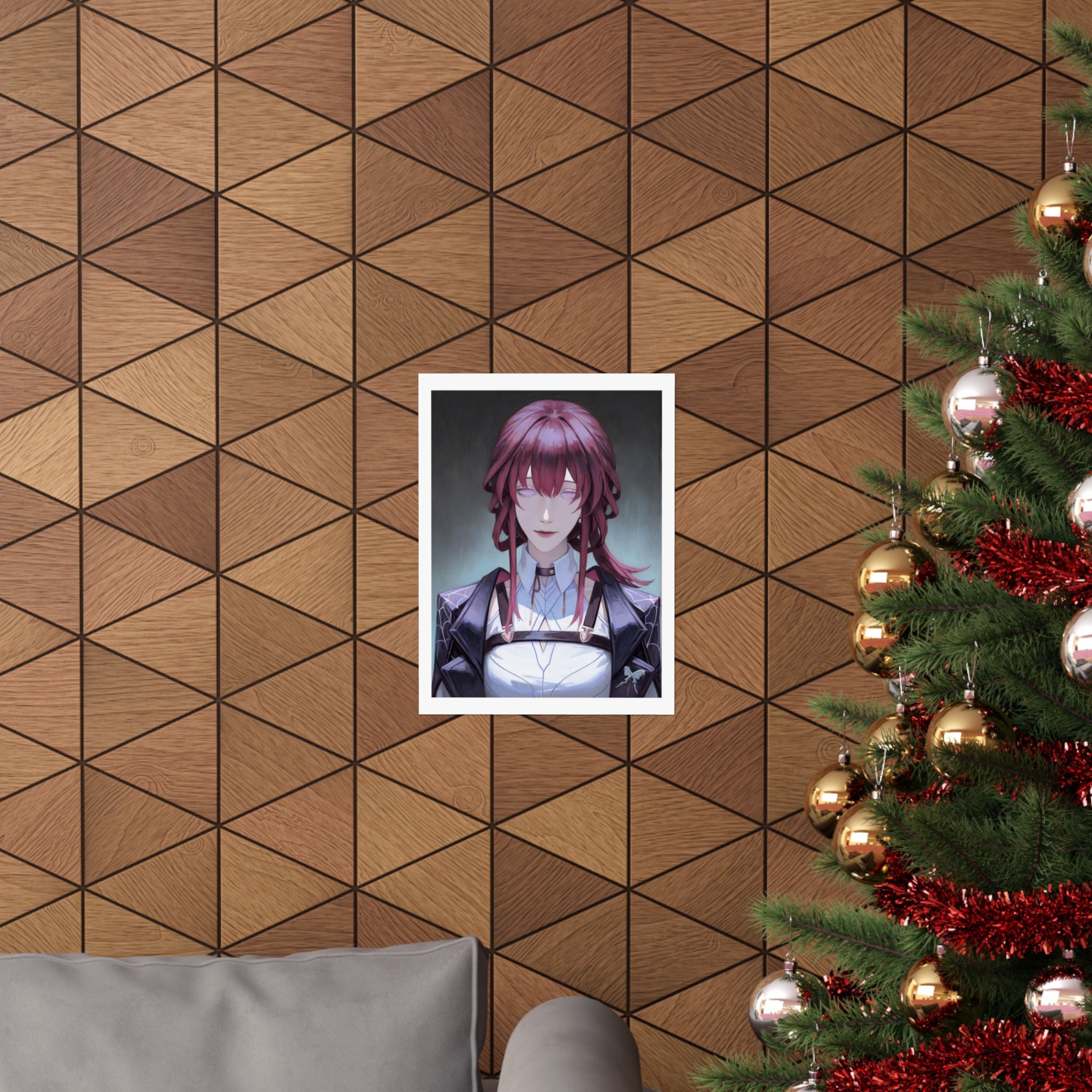 Anime Portrait Poster — Moody Red‑Haired Character Matte Vertical Art Print
